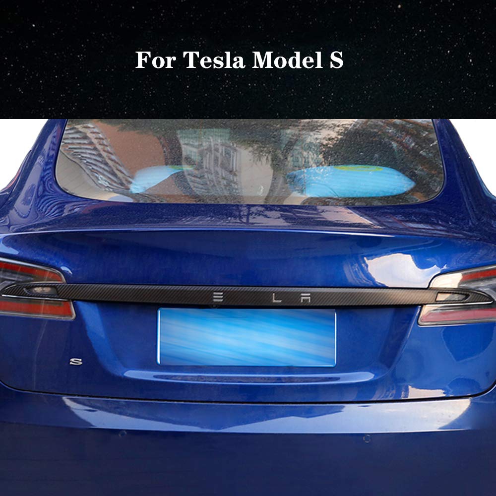 Oubolun Rear Tailgate Trunk Lid Garnish Cover for Tesla Model S 2016-2022 Car Exterior Accessories ABS Imitation Carbon Fiber Pr