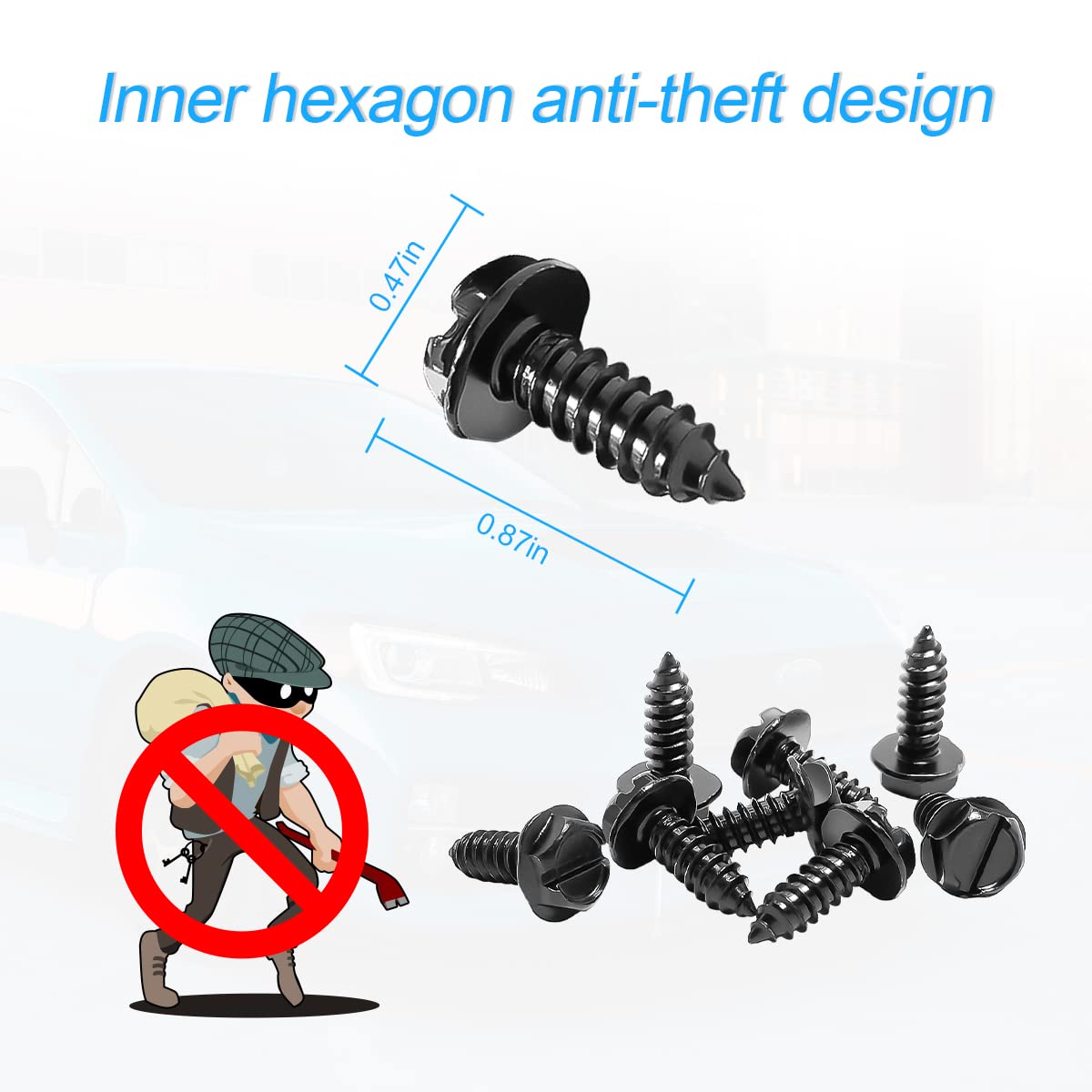 Yalok Anti Theft License Plate Screws Kits- Rustproof Stainless Steel Car Tag Plate Mounting Hardware, M6 (1/4'') Tamper Proof F