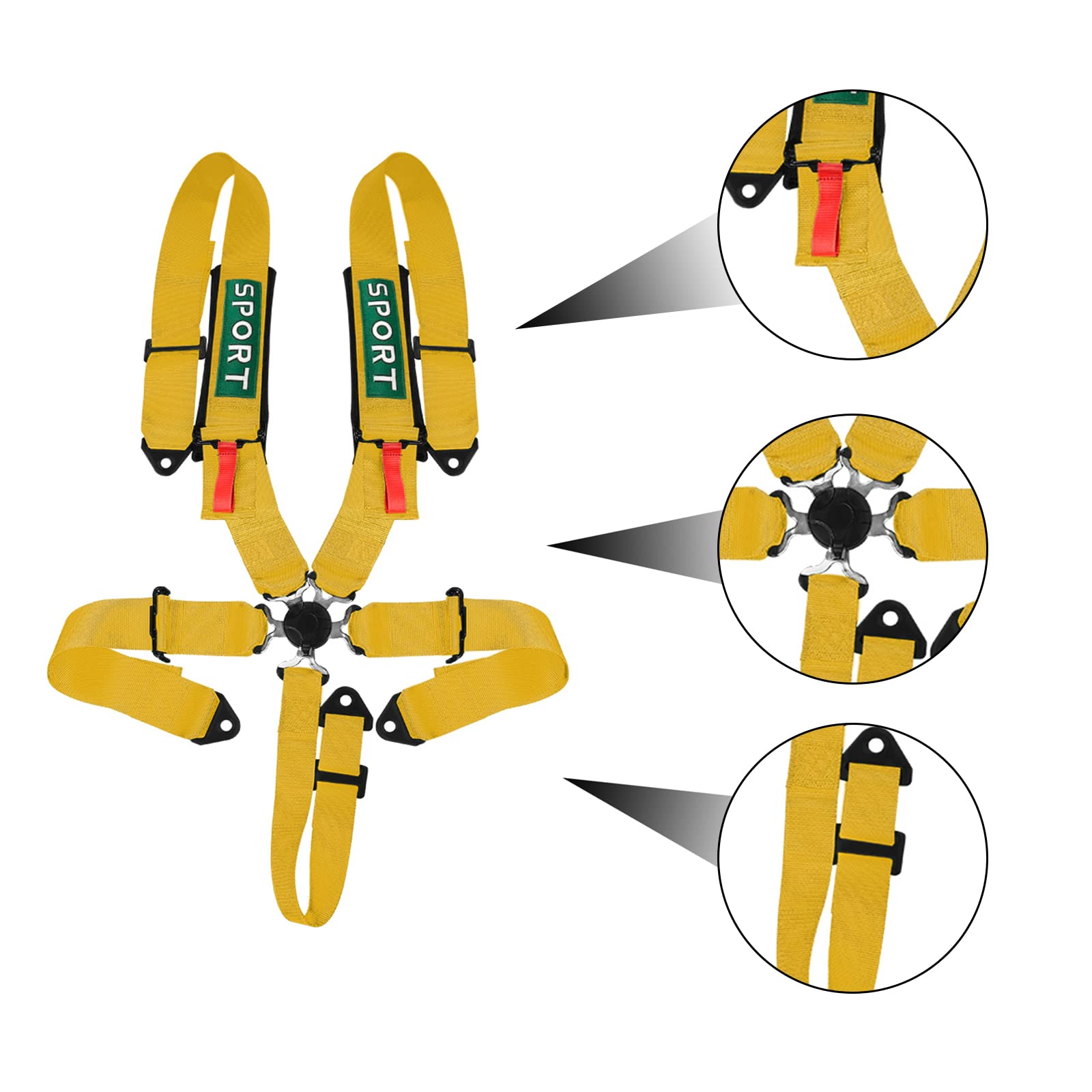 DING.PAI 5 Point Racing Harness SFI Certified, 3 Inch Shoulder Pad, Quick Release Cam Lock, Yellow, Model JJB03Yellow