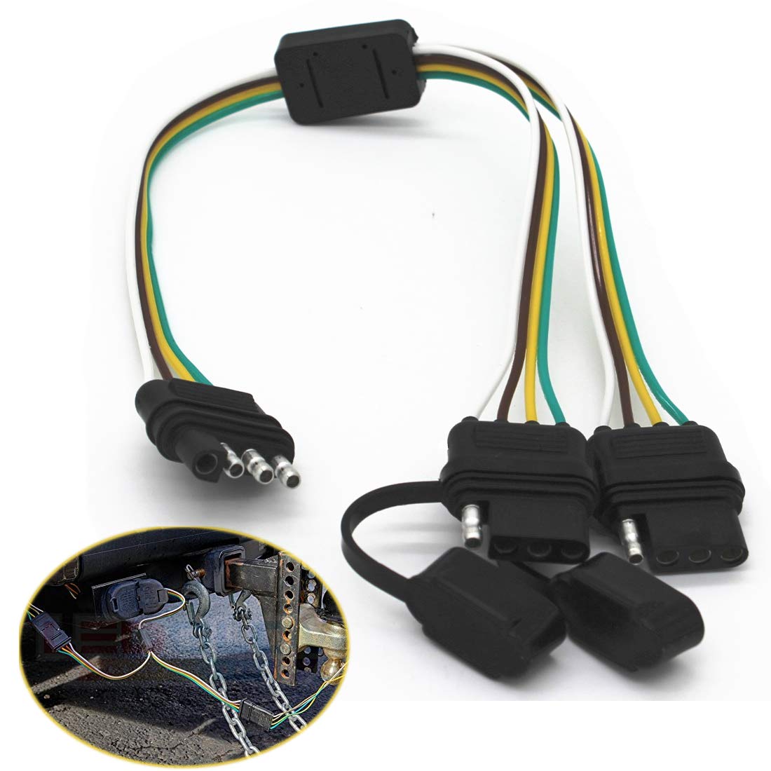 4 Way Y-Splitter Plug Universal For Tailgate Light Bar And Trailer Lights Plug & Play Adapter Extension Harness Wiring Plug 4 Pi