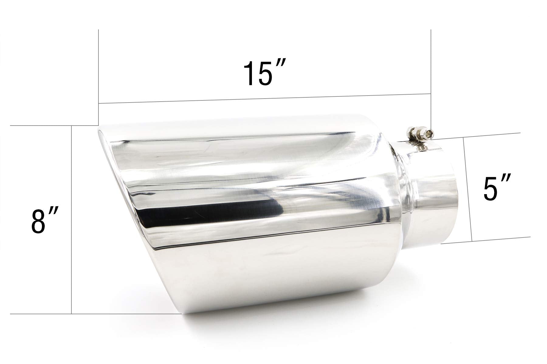 Rp Remarkable Power, 5'' Inlet 8'' Outlet 15'' Long Overall Length Stainless Steel Rolled Edge Diesel Exhaust Tip Ext37