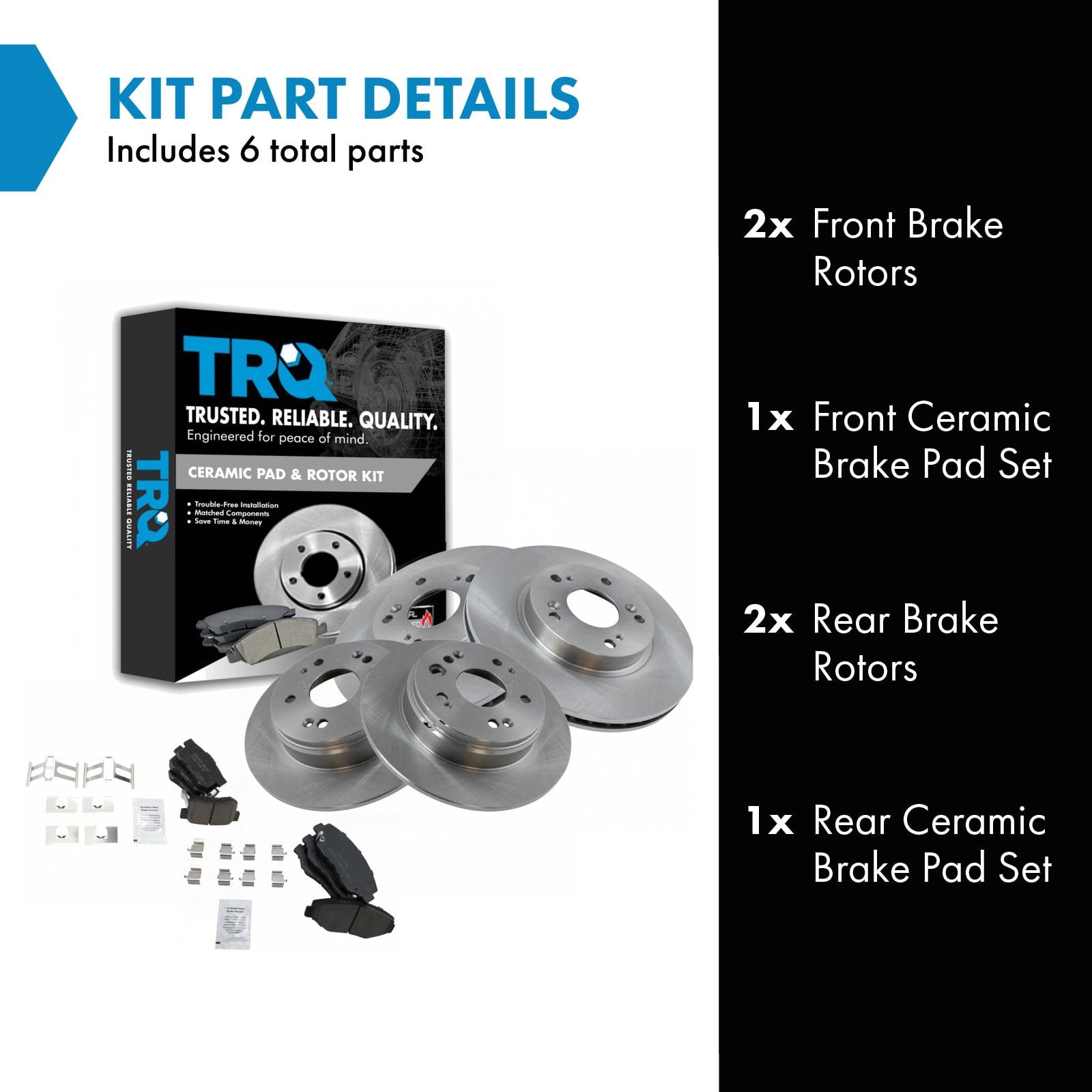 Trq Front And Rear Brake Pad & Rotor Kit Brake Pads Brake Rotor Ceramic Compatible With 2002-2004 Honda Cr-V
