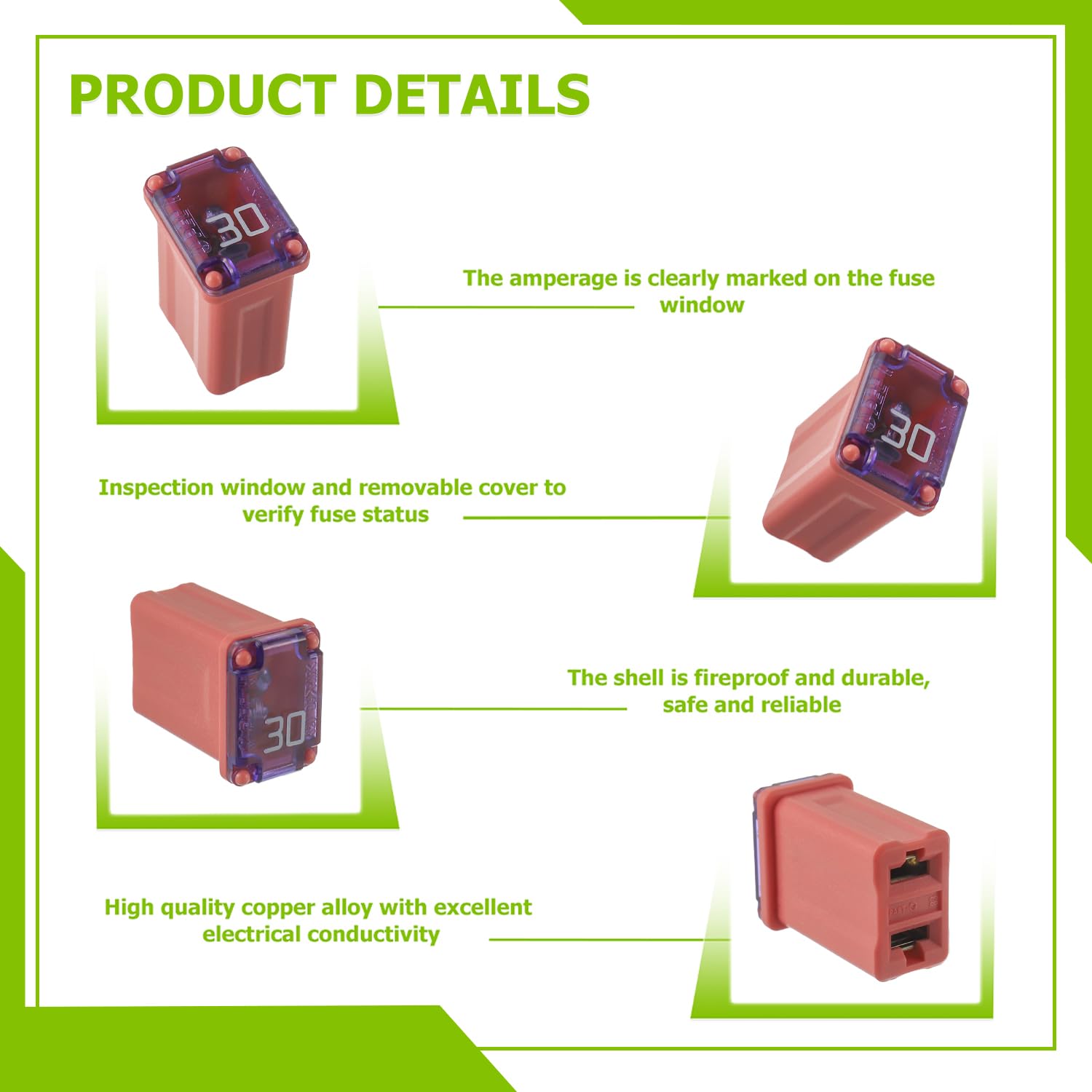 EPLZON 30A 30AMP 32V FMM MCASE 608830 Micro Cartridge Fuses Low-Profile Fuses Kit(Pack of 10pcs)