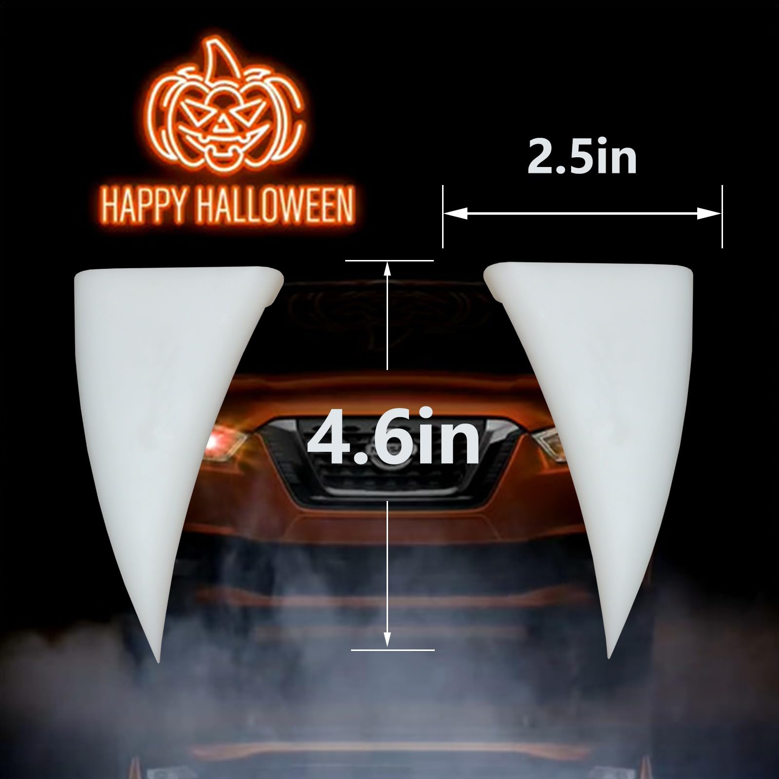 Teyouyi Halloween Decoration Car Teeth For Cars, Truck, Or Suv,Vampire Fangs Teeth For Car- Mounts To Front Grille On Vehicles,Diy Your Car,A Pair White