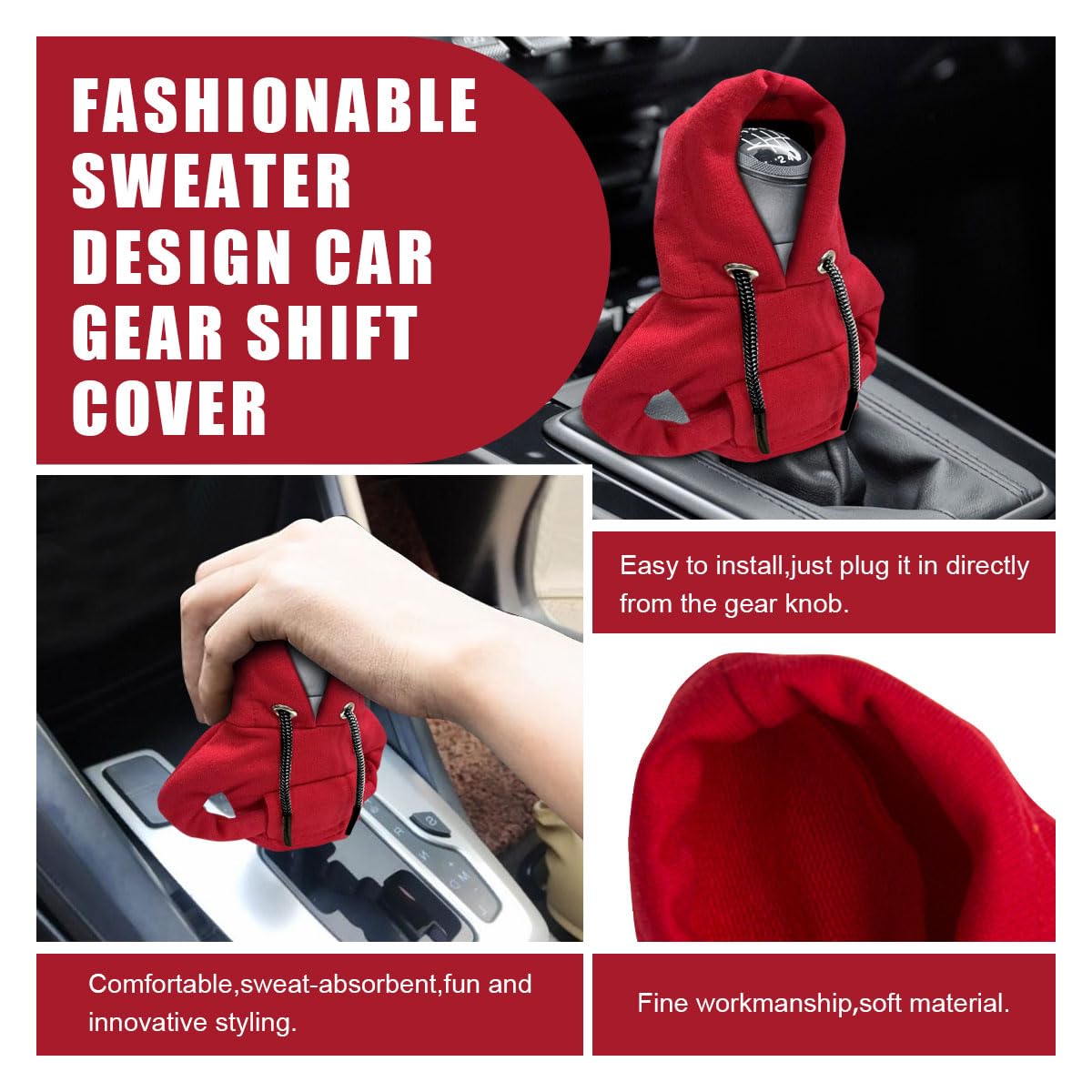 JOYCOURT Car Gear Shift Hoodie, Fashionable Gear Shift Knob Cover, Mini Hoodie for Auto Shifter, Auto Interior Cute Gadgets,Univ