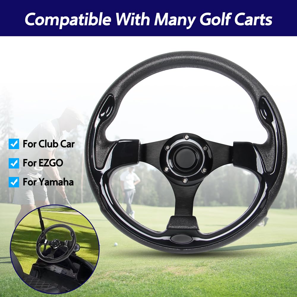 Universal Ezgo Steering Wheel With Black Aluminum Frame Golf Cart Steering Wheel Fit For Yamaha Club Car Ds And Precedent Steeri