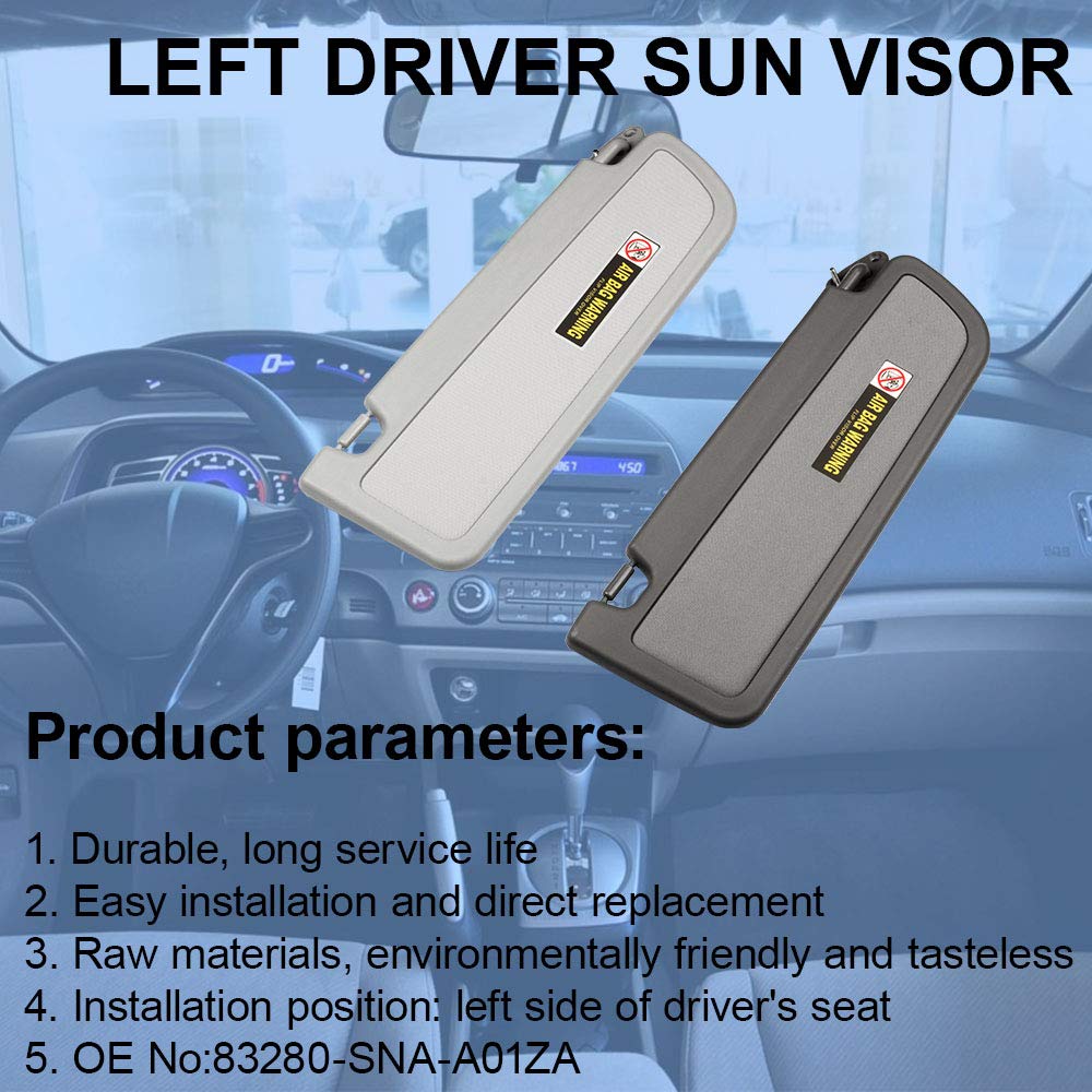 Dasbecan Atlas Gray Left Driver Side Sun Visor Compatible With Honda Civic 2006-2011 Replaces# 83280-Sna-A01Za 83280-Sna-A01Z