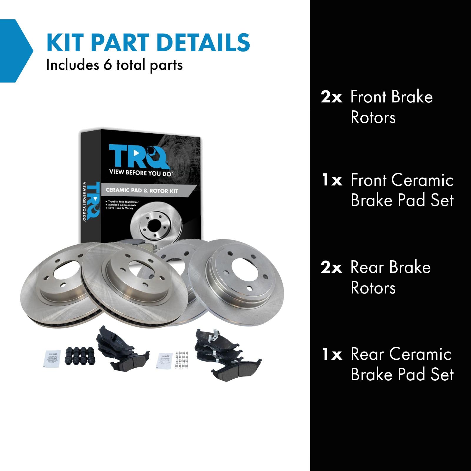 Trq Front And Rear Brake Pad & Rotor Kit Brake Pads Brake Rotor Ceramic Compatible With 1999-2004 Chrysler 300M 1998-2004 Concor