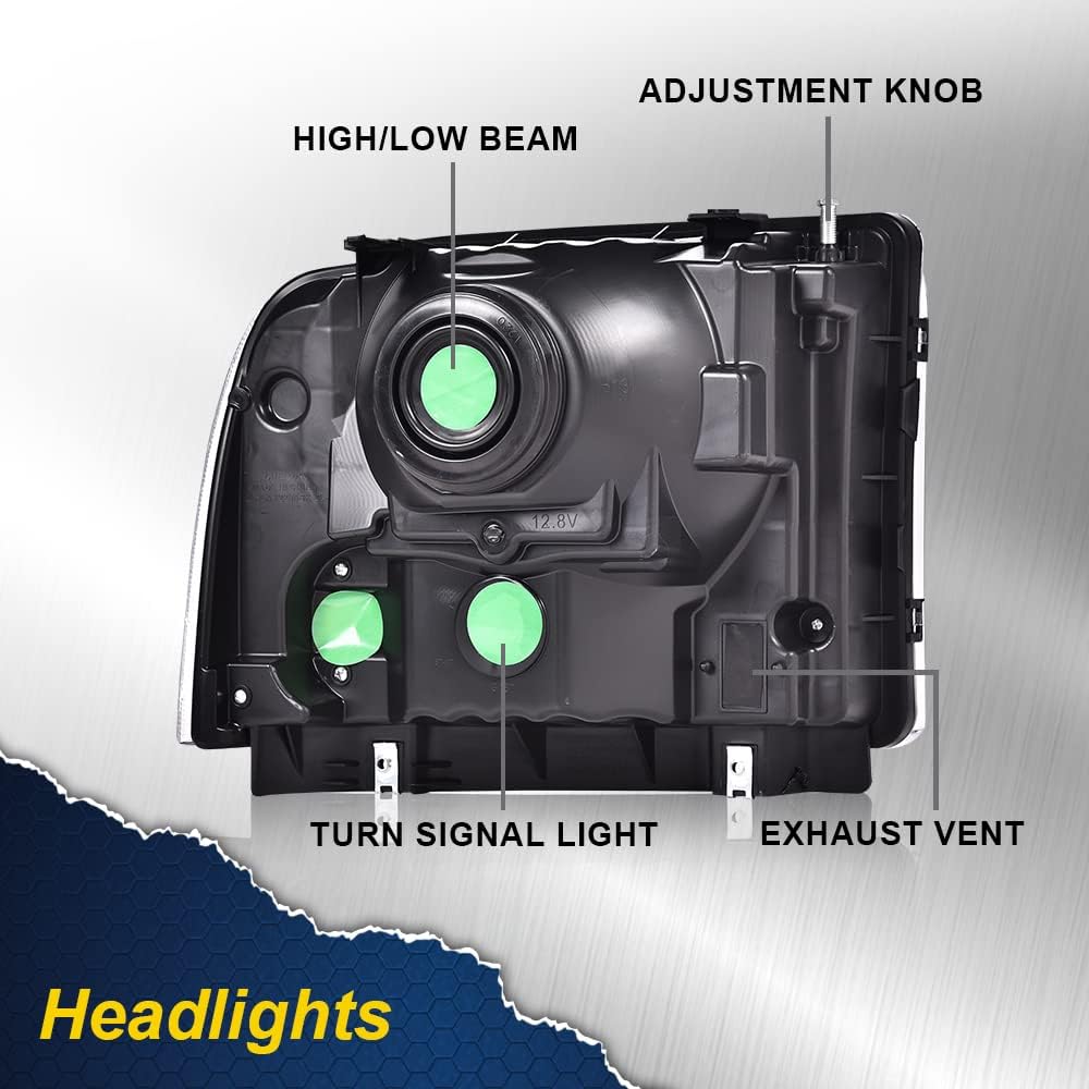 G-Plus Headlights Assembly Compatible With 99-04 Ford F250 F350 F450 F550 Super Duty/00-04 Excursion Headlamp,Clear Lens Chrome