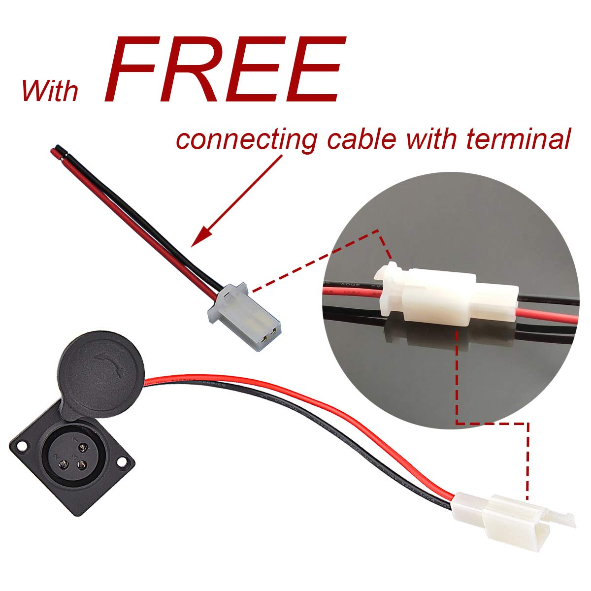 XLR Charging Port Socket for EVO 500 800 Razor MX500 650 Izip Schwinn E Scooter w/Free Compatible Connector & Cable