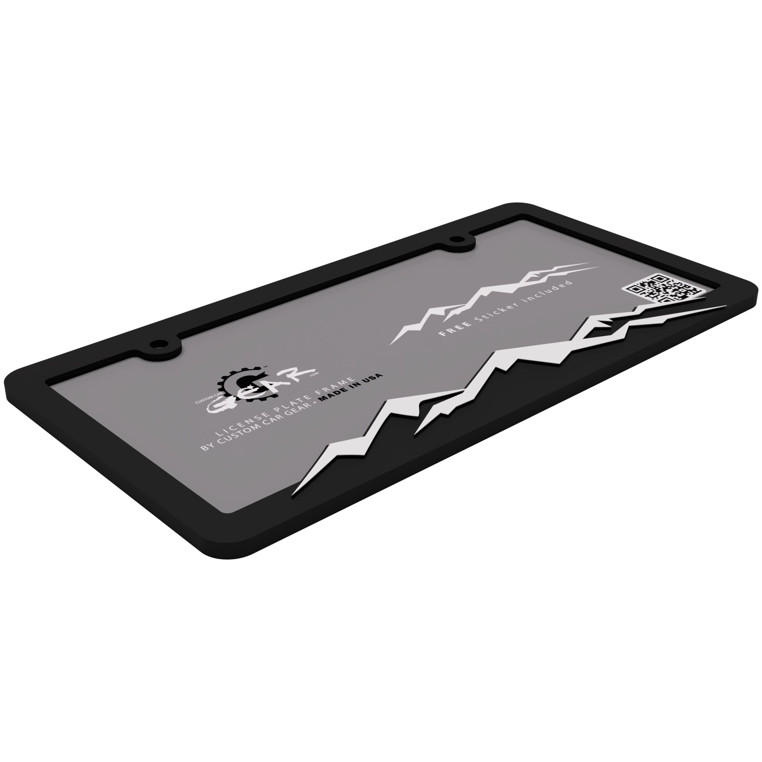 Custom Car Gear Mountain License Plate Frame Bracket - White on Black, Durable Design for Stylish Vehicle Customization