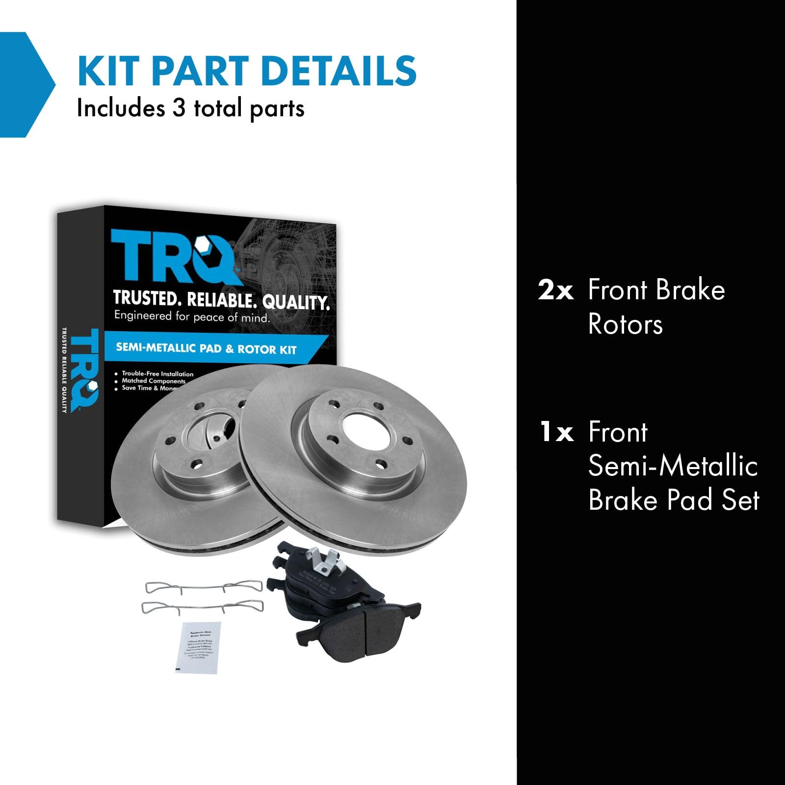 Trq Front Brake Pad & Rotor Kit Semi-Metallic Compatible With 2013-2017 Ford C-Max 2013-2019 Escape 2008-2013 Volvo C30 2006-201