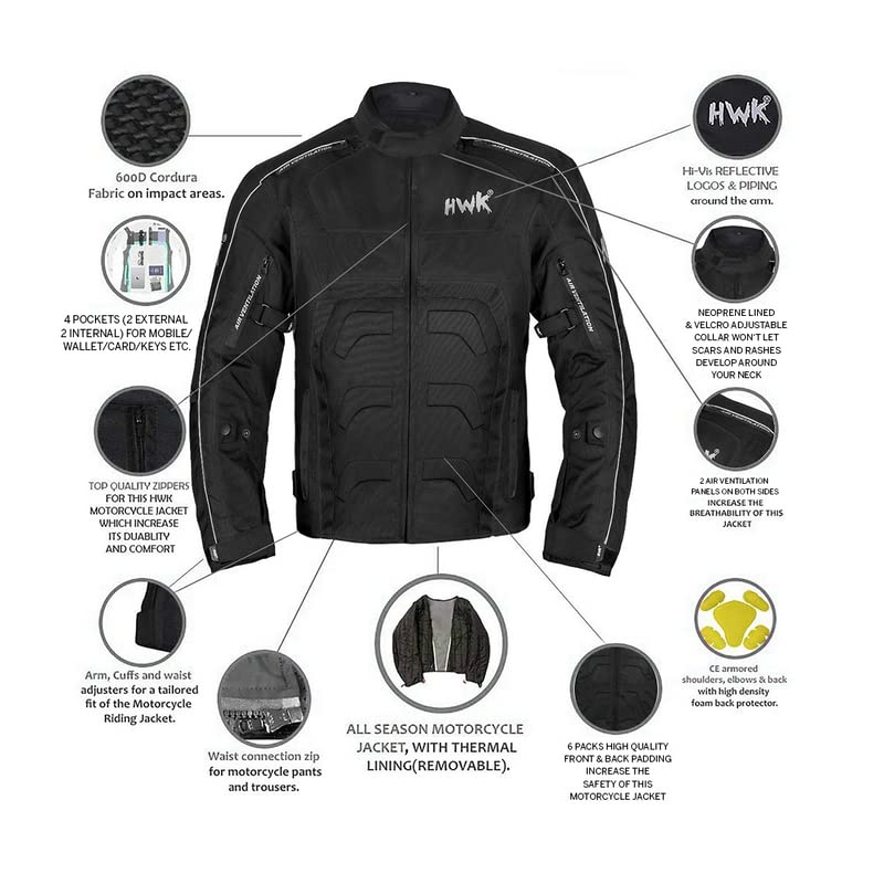 Hwk Spyder Motorcycle Jacket For Men With Weather Resistant Cordura Textile Fabric For Enduro Motocross Jacket Small/Black