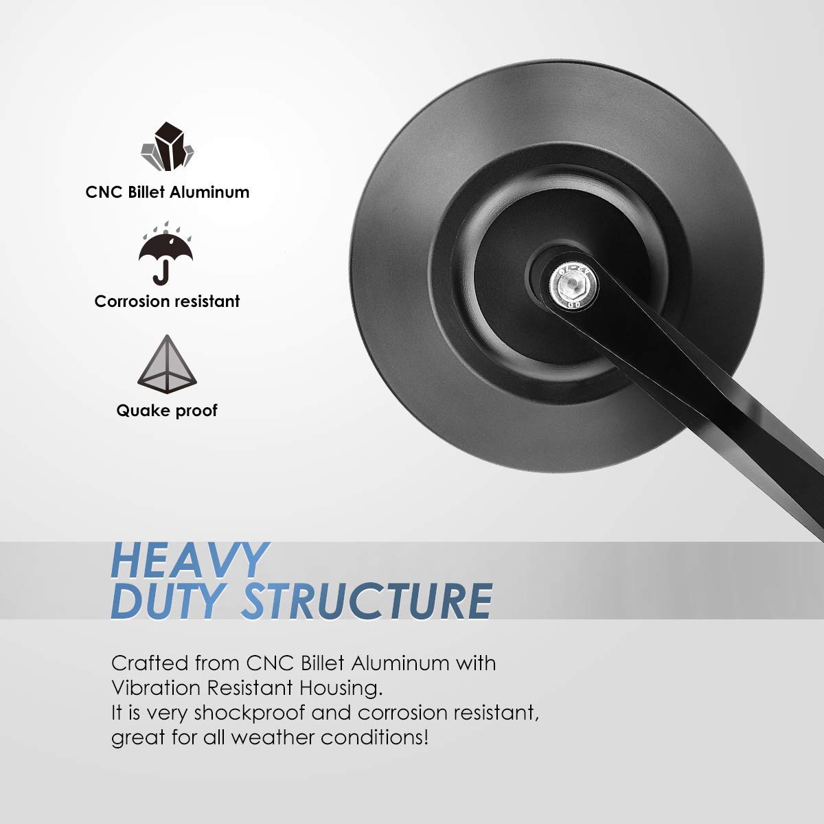 Kemimoto Motorcycle Handlebar Bar End Mirrors, Cnc Aluminum Rearview Mirror Blue Lense Anti Glare Universal 7/8 Round Compatible With Most Motorcycle, E-Bike, Scooters, Atv, Utv