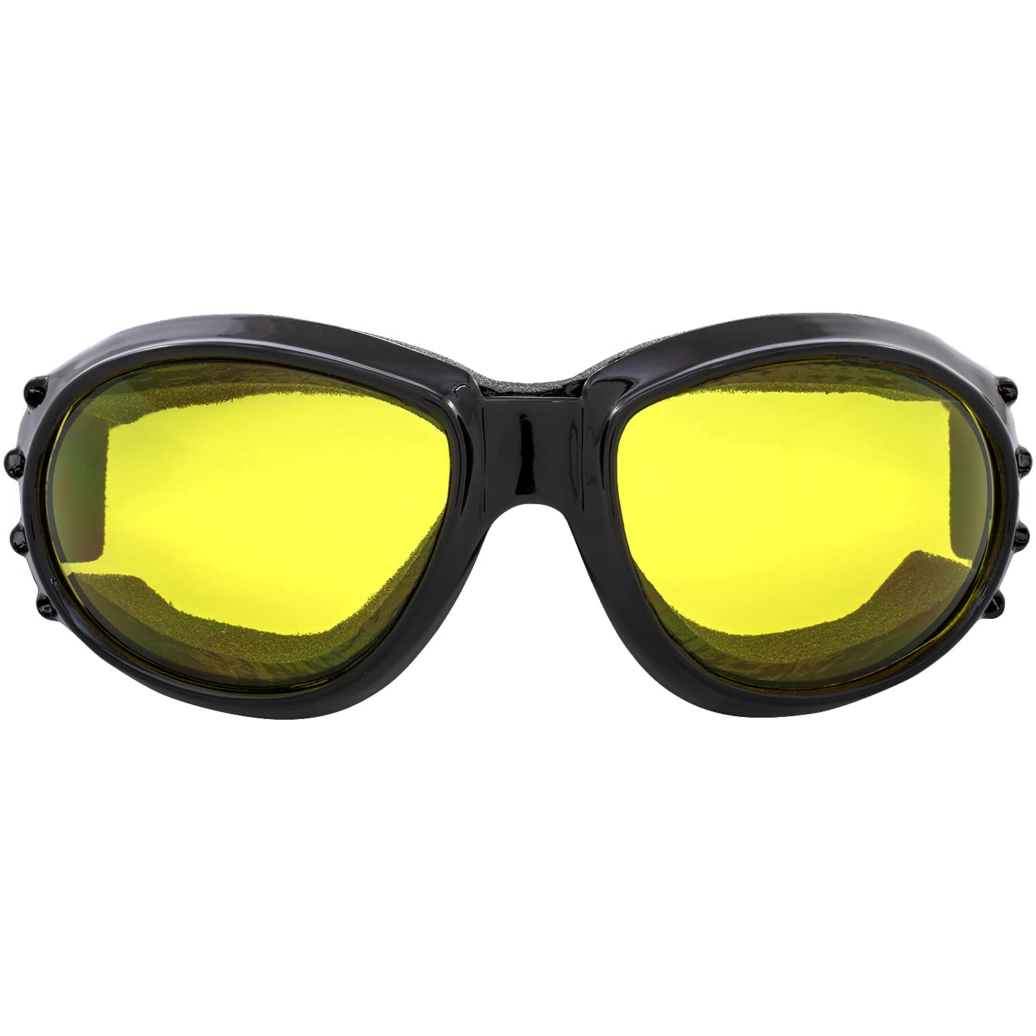 Birdz Eagle Red Baron Style Motorcycle Padded Airsoft Goggles Yellow & Driving Mirror Lens For Day & Night Riding Comfort Perfect Googles For Any Weather Condition