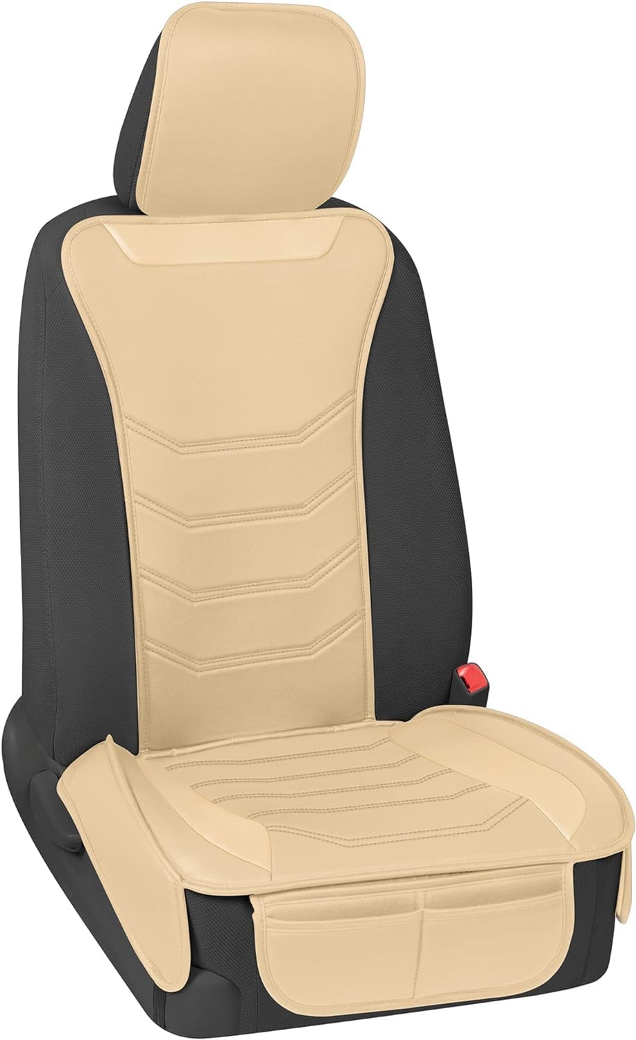 Motor Trend Luxefit Solid Beige Seat Cover For Cars Trucks Van Suv (1 Piece), Premium Faux Leather Car Seat Cover, Easy To Insta