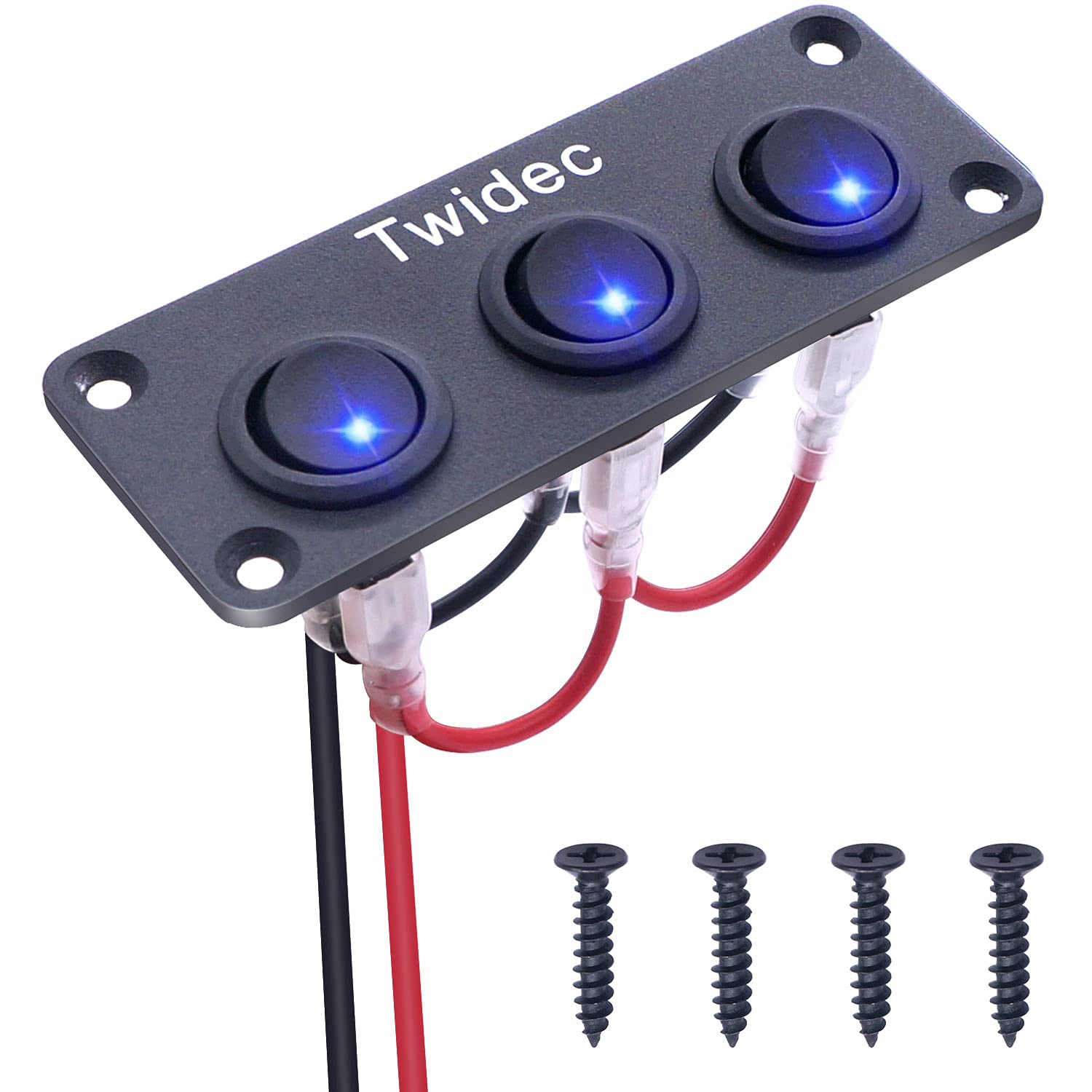 Twidec/3 Gang Rocker Toggle Switch Panel With 12V Dc Round Dot Lighted 20A 3 Pins On/Off Spst Switch Control For Car Or Boat Blue Led Light Kcd2-102N-Bu-Xbz