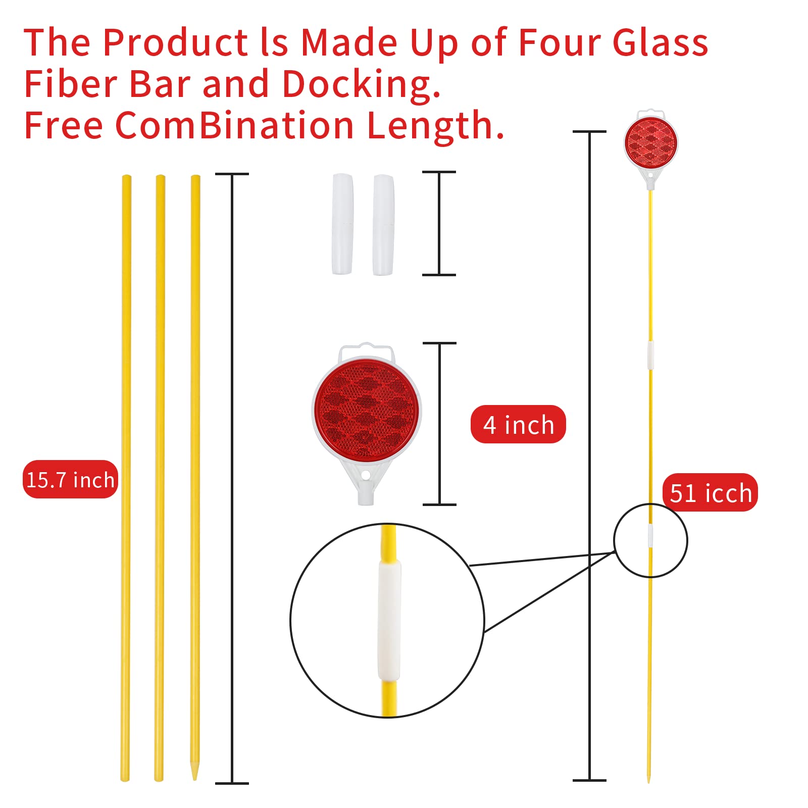 Orange Reflective Driveway Markers,Snow Plow Markers,Plow Markers,51 Inch Yellow Fiberglass Pole Double Sided Reflector For Driv