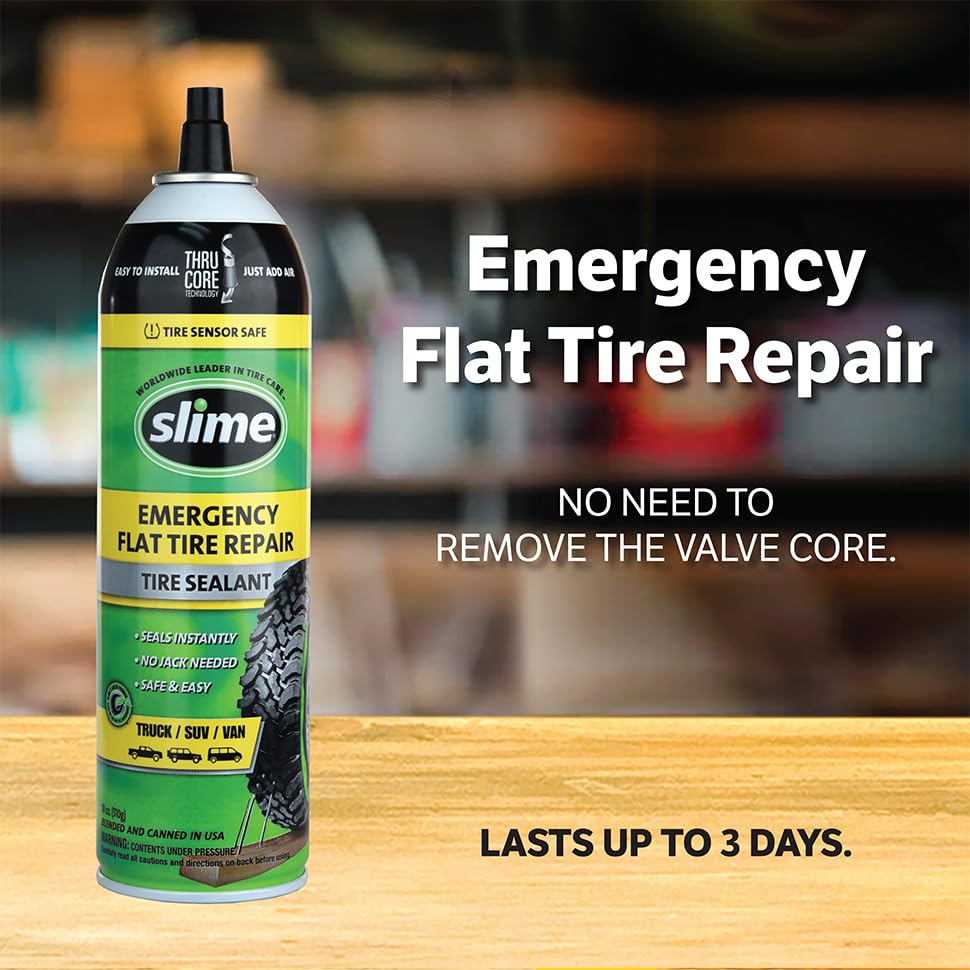 Slime 60187-6Pk Flat Tire Puncture Repair Sealant, Emergency Repair For Highway Vehicles, Suitable For Cars/Trailers, Non-Toxic,