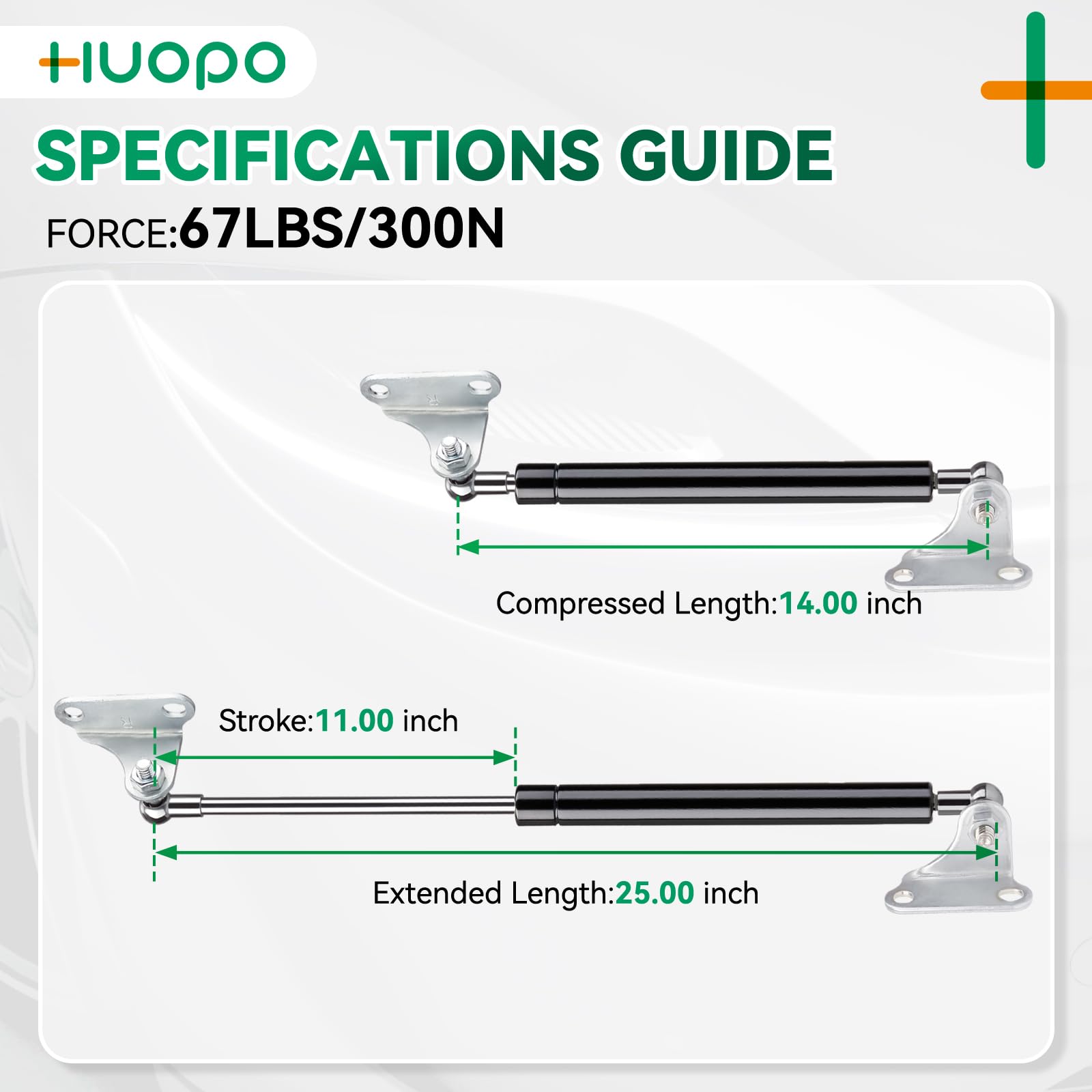 Huopo 25 Inch 67Lb/298N Gas Shock Strut Spring Lift Support For Rv Bed Storage Cover Lids Floor Hatch Boat Shed Window Custom He