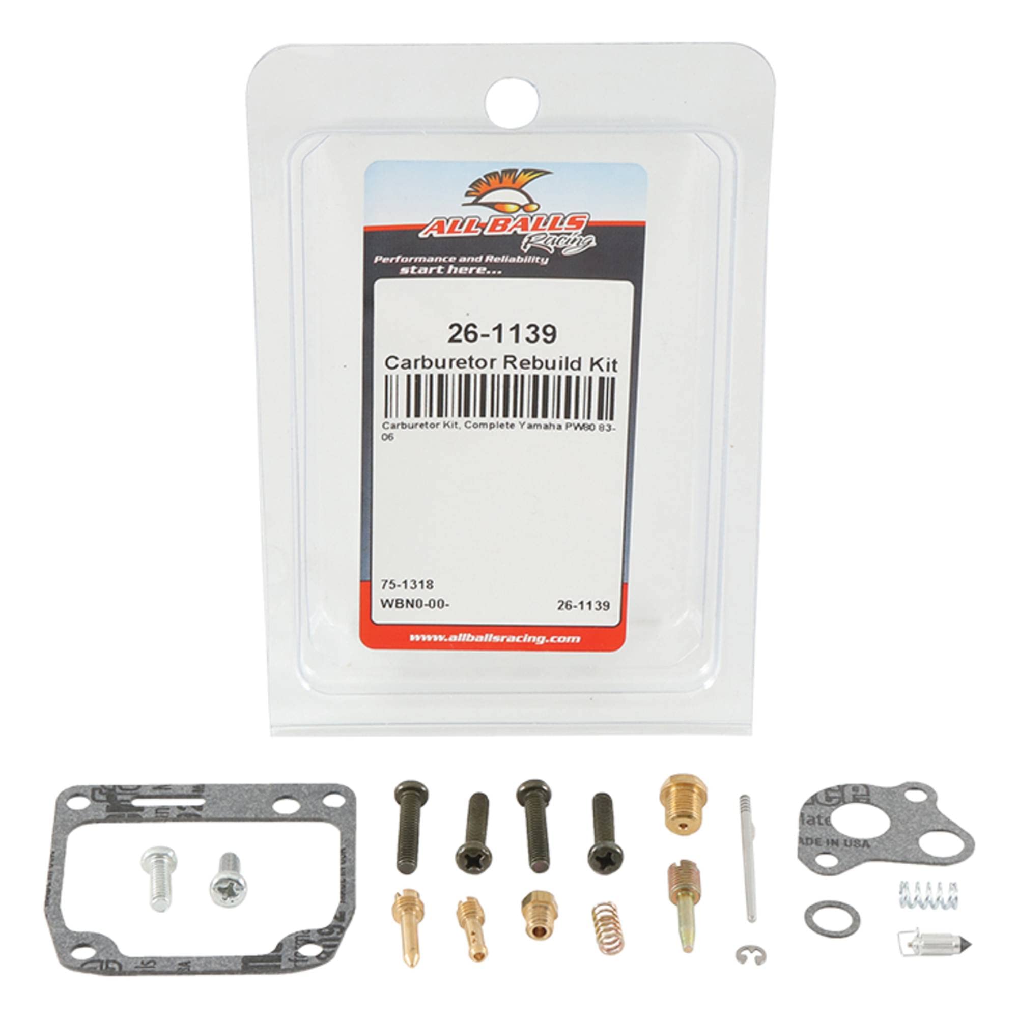 All Balls Racing Carburetor Rebuild Kit 26-1139 Compatible With/Replacement For Yamaha Pw80 1983-2006