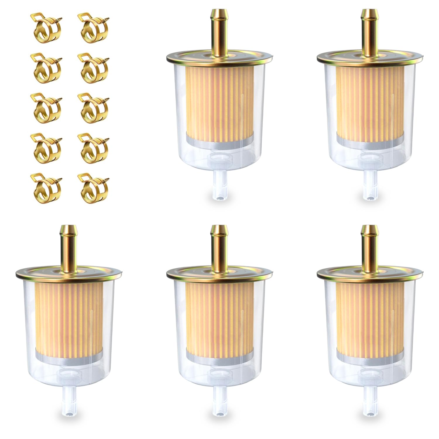 Smseace 5Pcs 3/8 Inch Inline Fuel Filter With 10Pcs Hose Clamp For 3/8 Inch Fuel Pipe Used For Motorcycles, Car, Trucks Universal Fuel Filters