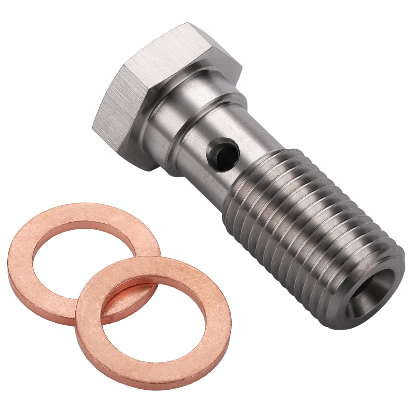 Podavelle M12X1.25 Metric Stainless Steel Single Banjo Bolt Brake Fitting Adapter 31Mm Long With Copper Washers