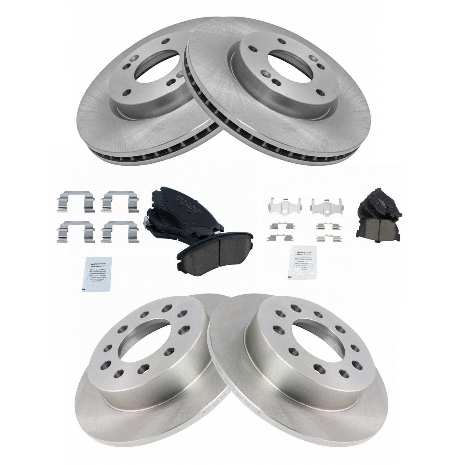 Trq Front And Rear Brake Pad & Rotor Kit Brake Pads Brake Rotor Ceramic Compatible With 2003-2008 Hyundai Tiburon