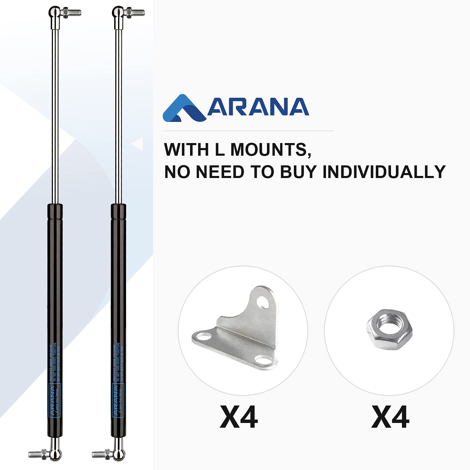 Arana 23 Inch 200Lb Gas Struts Shocks Piston Springs With L Mounting Bracket, 23' 889 N Lift-Support For Heavy Duty Lid Murphy Bed Rv Bed Outdoor Box Lid Trap Door Floor Hatch(Fit 160-220Lb), 2Pcs