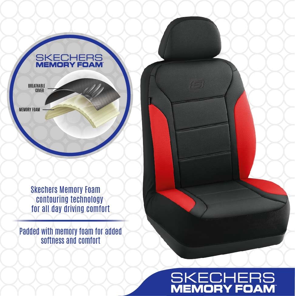 Skechers Memory Foam Car Seat Covers, Lycra Seat Covers Thick Memory Foam, Two Front Seat Cover, Airbag Compatible,Automotive se