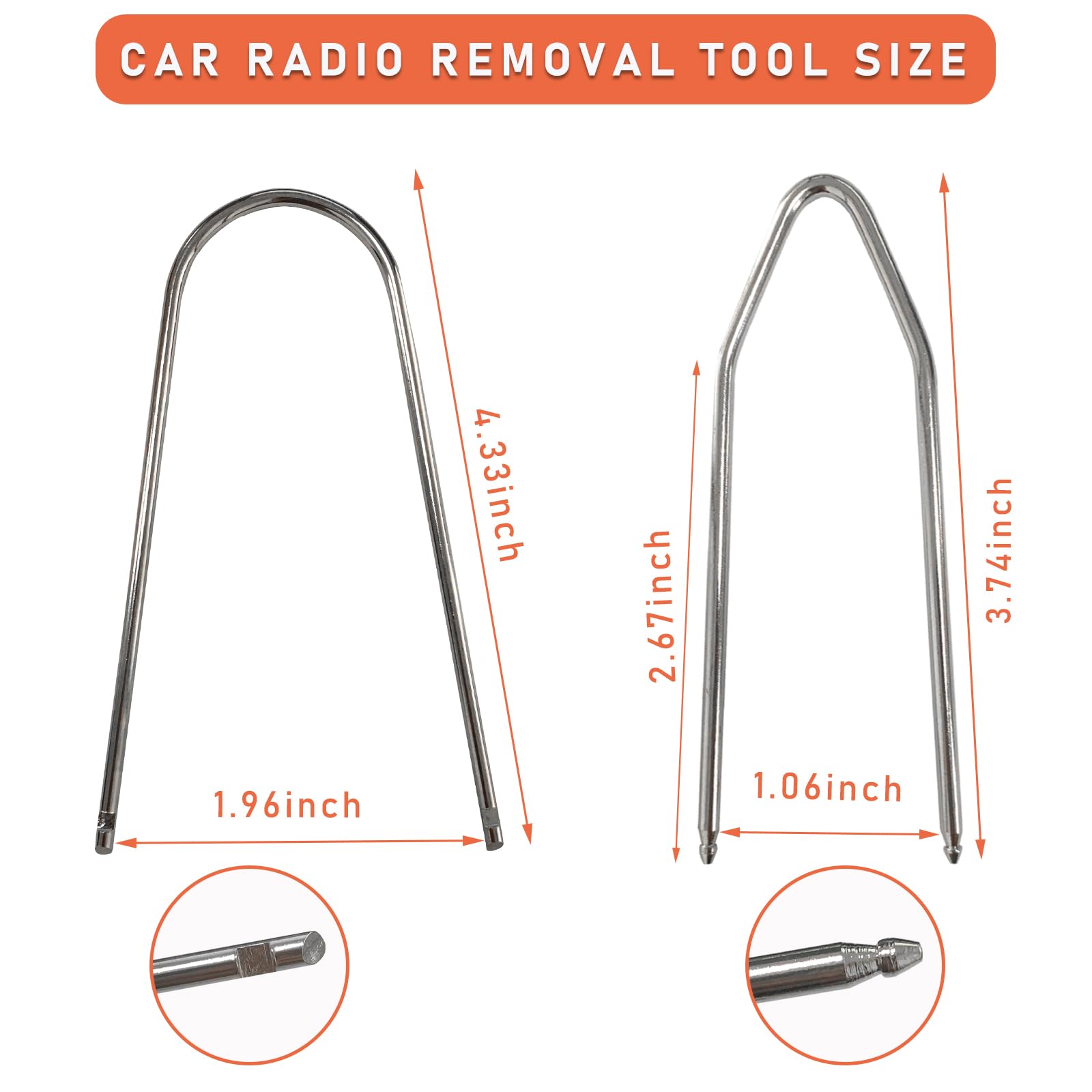Dickno 2 Pcs Car Radio Removal Pry Tool, U/V-Shaped Stainless Steel Auto Stereo Release Tool Kit, Universal Radio Remover For Di
