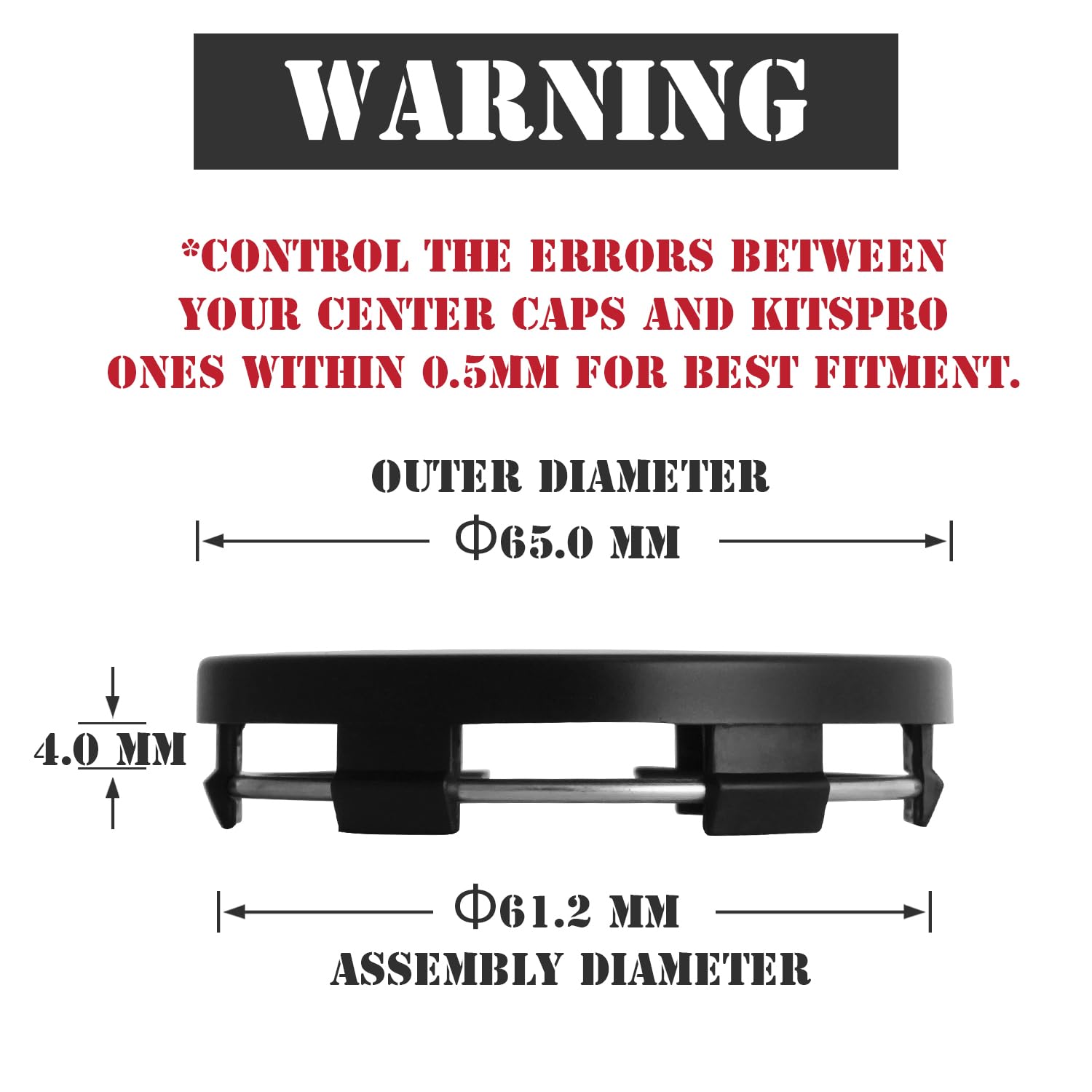 Kitspro 2.6Inch 65Mm Wheel Center Caps For Ford Expedition Explorer Ranger F150 Rim Hub Caps Fl34 1A096, Pack Of 4 (Matte Black,