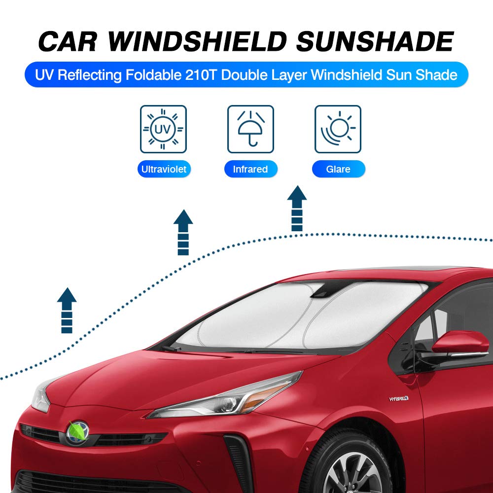 Kust Custom Fit Windshield Sun Shade For 2016-2022 Toyota Prius Hatchback (Not For Prius C Or Prius V) Window Shade Foldable Sun