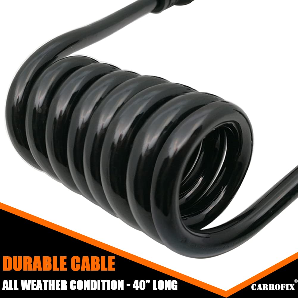 CARROFIX 40 Black 4 Way Flat Trailer Wire Extension Coiled Cable with 4 Pin Male & Female Wiring Harness Connector