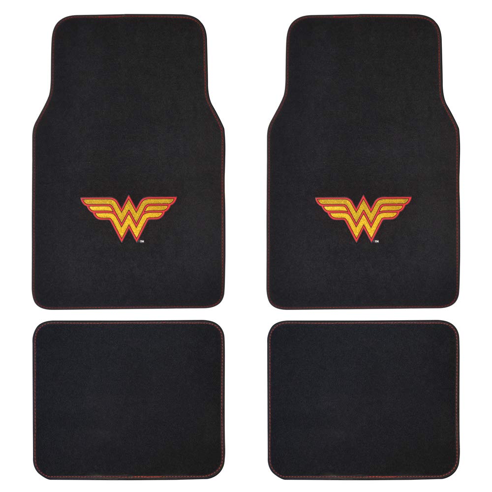 Bdk Warner Brothers Dc Comics Classic Wonder Woman Licensed Auto Carpet Floor Mats, Universal Fit 4Pc Set Front & Rear For Car T
