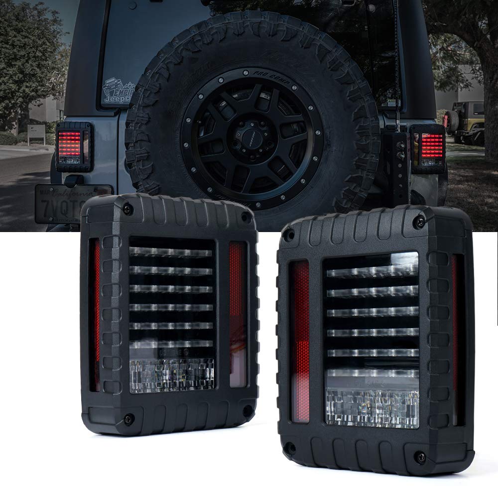 Xprite Tail Lights with Rear Brake Turn Signal & Reverse Lights Function, LED Rear Lights Compatible with 2007-2018 Jeep Wrangle