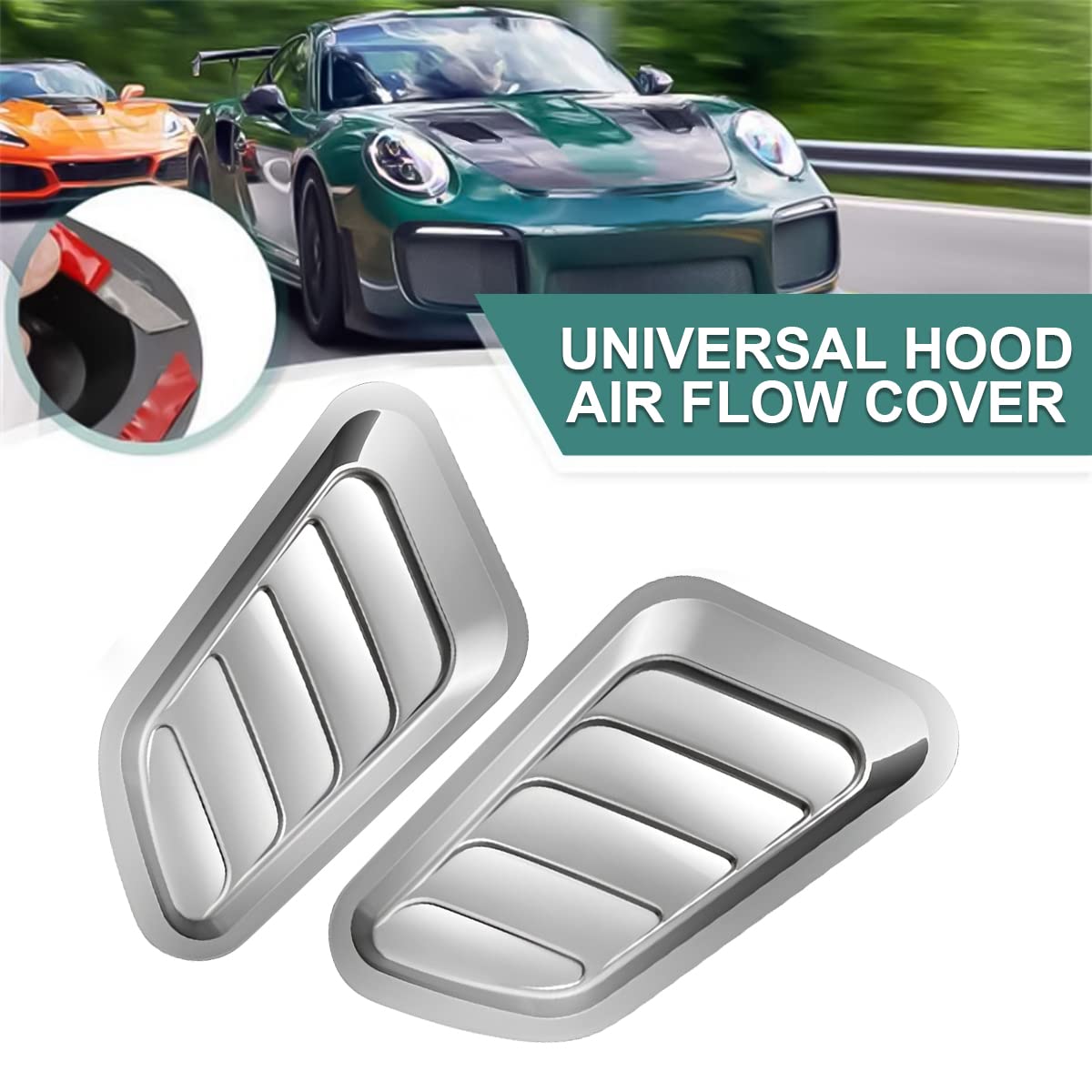 Blilo Car Hood Vents, 2Pcs Universal Hood Air Vents For Car Hood Scoop, Bonnet Vent Hood Air Intake Trim Cover (Silver)