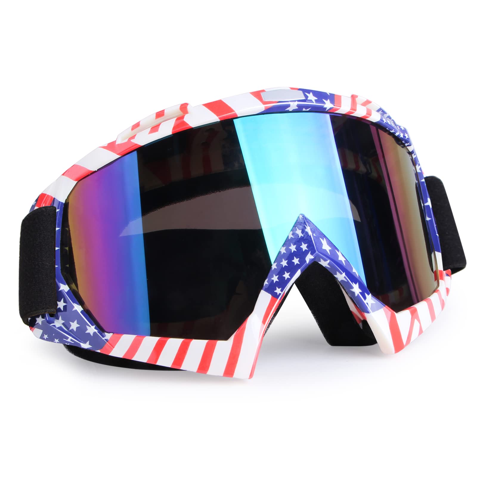 Atv Goggles Dirt Bike Goggles Motorcycle Motocross Goggles For Men Women Riding Goggles Mx Goggles Bike Powersports Goggles Adult Youth Kid Anti-Fog Scratch Windproof Dustproof Color Lens(Flag)