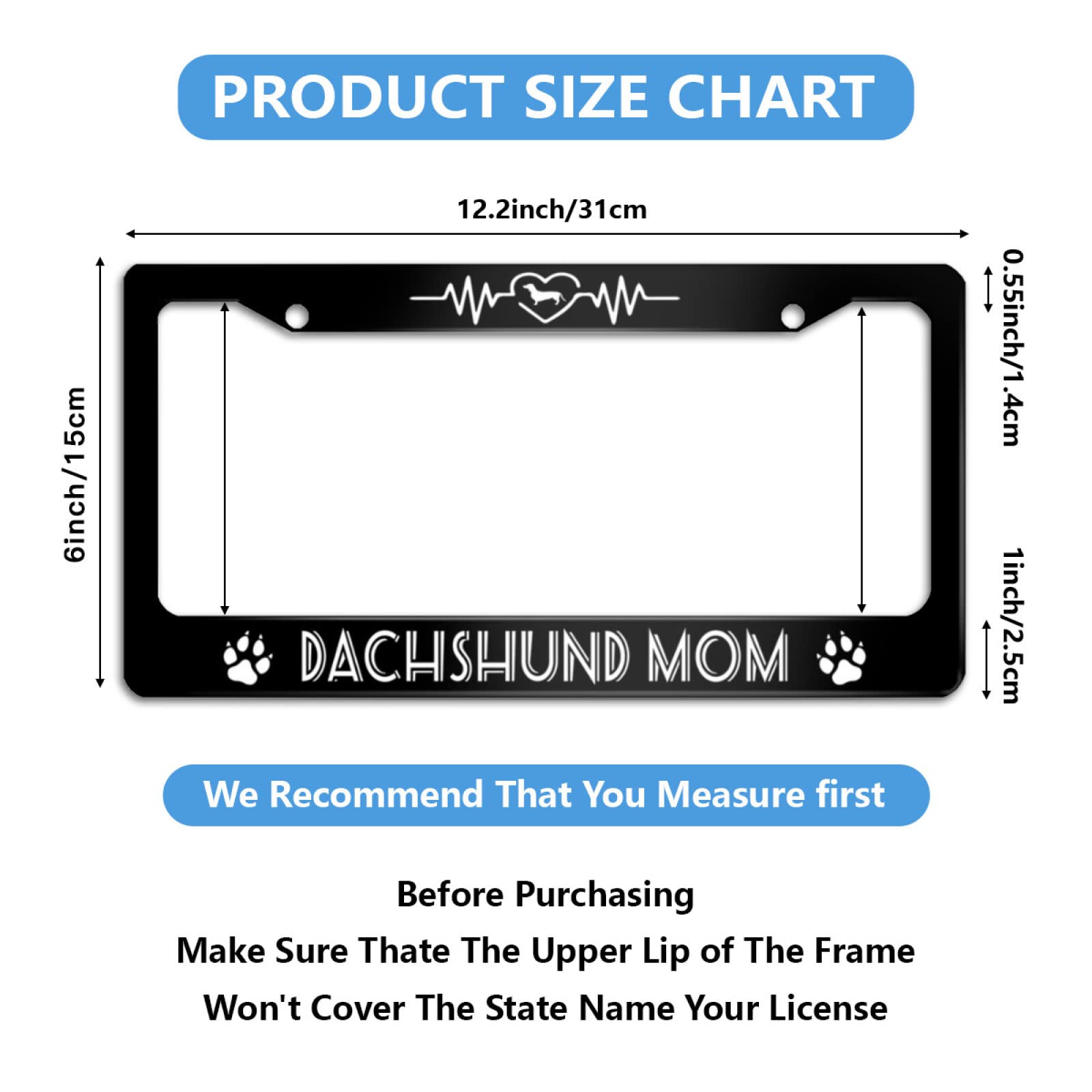 Dachshund Mom License Plate Frame Dog Mom Animal for Car Decorative Parts Stainless Steel License Plate for Standard Us Canada L