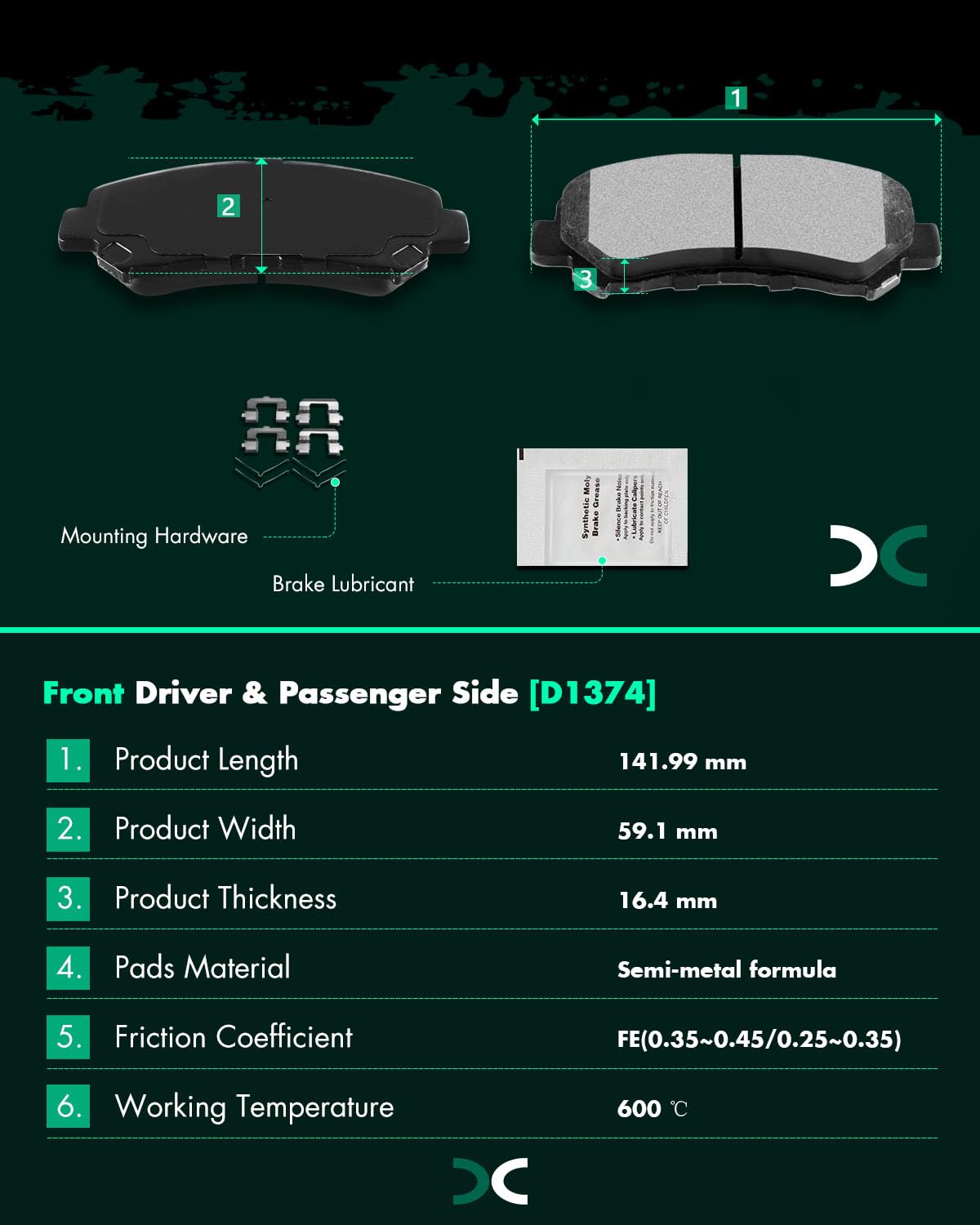 SCITOO Disc Brake Pads Kits D1374-8449 Semi Metallic Front Brake Pads Set Fit For Nissan For Juke 2014-2017,For Nissan For Maxim