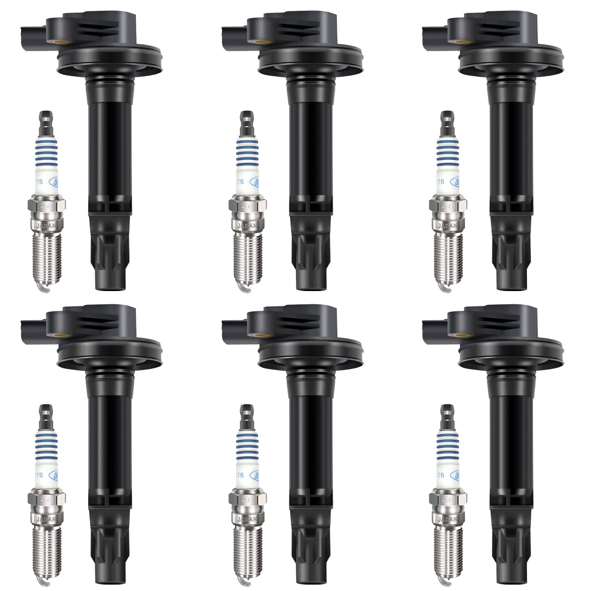 MAS 6Pcs Ignition Coil Pack & 6Pcs Motorcraft Platinum Spark Plug SP520 Compatible with Ford Flex Fusion Lincoln MKS MKZ 3.7 3.5