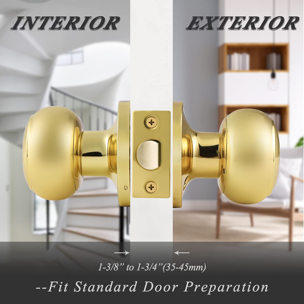 Probrico Passage Door Knobs Polished Brass Interior Hall/Closet Door Handles Key WBHDWB078X7ZF1D