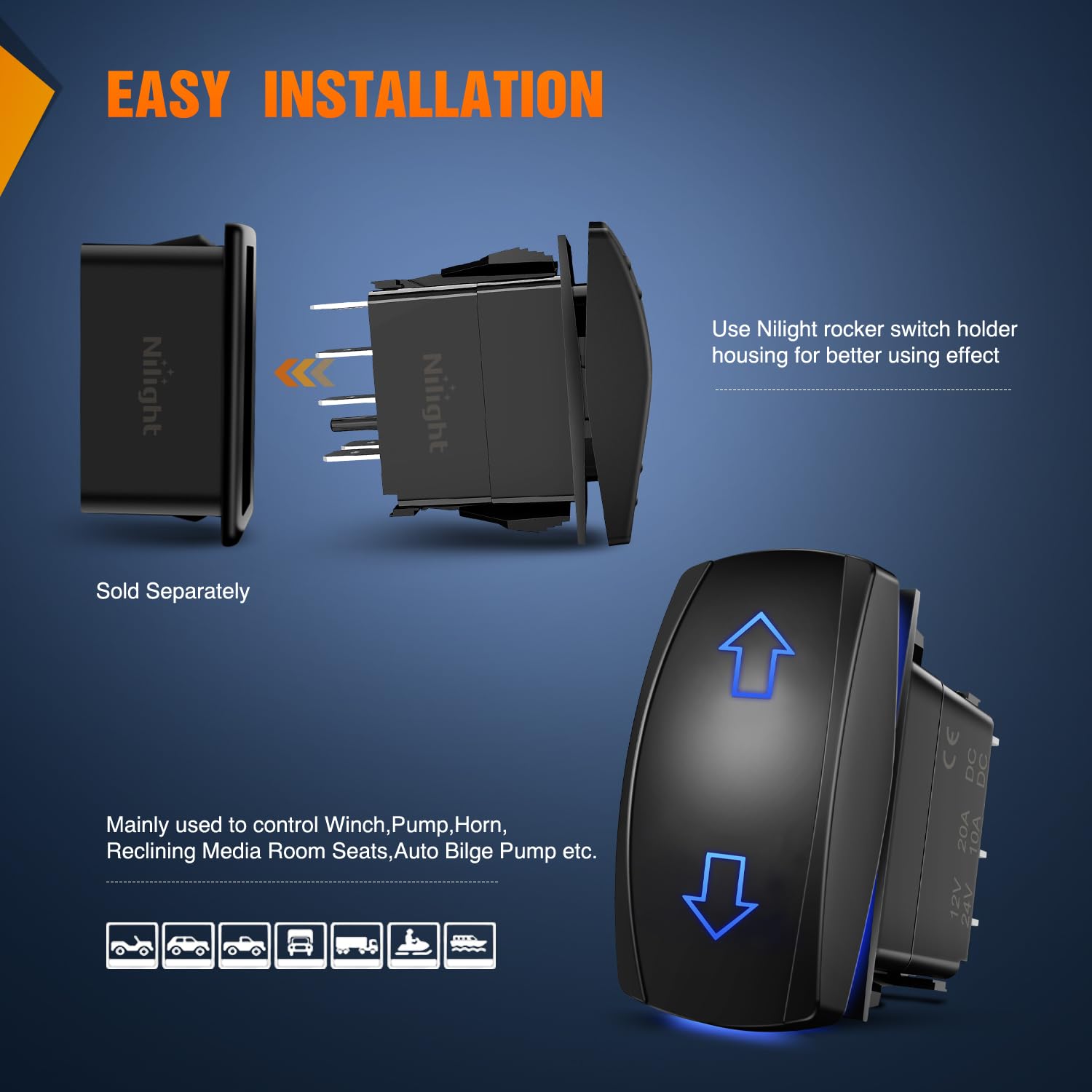 Nilight Arrows Motor Polarity Reverse Momentary Rocker Switch DPDT 20A 12V 24V 7PIN (ON) Off (ON) Switch Toggle Wire Up Down Car