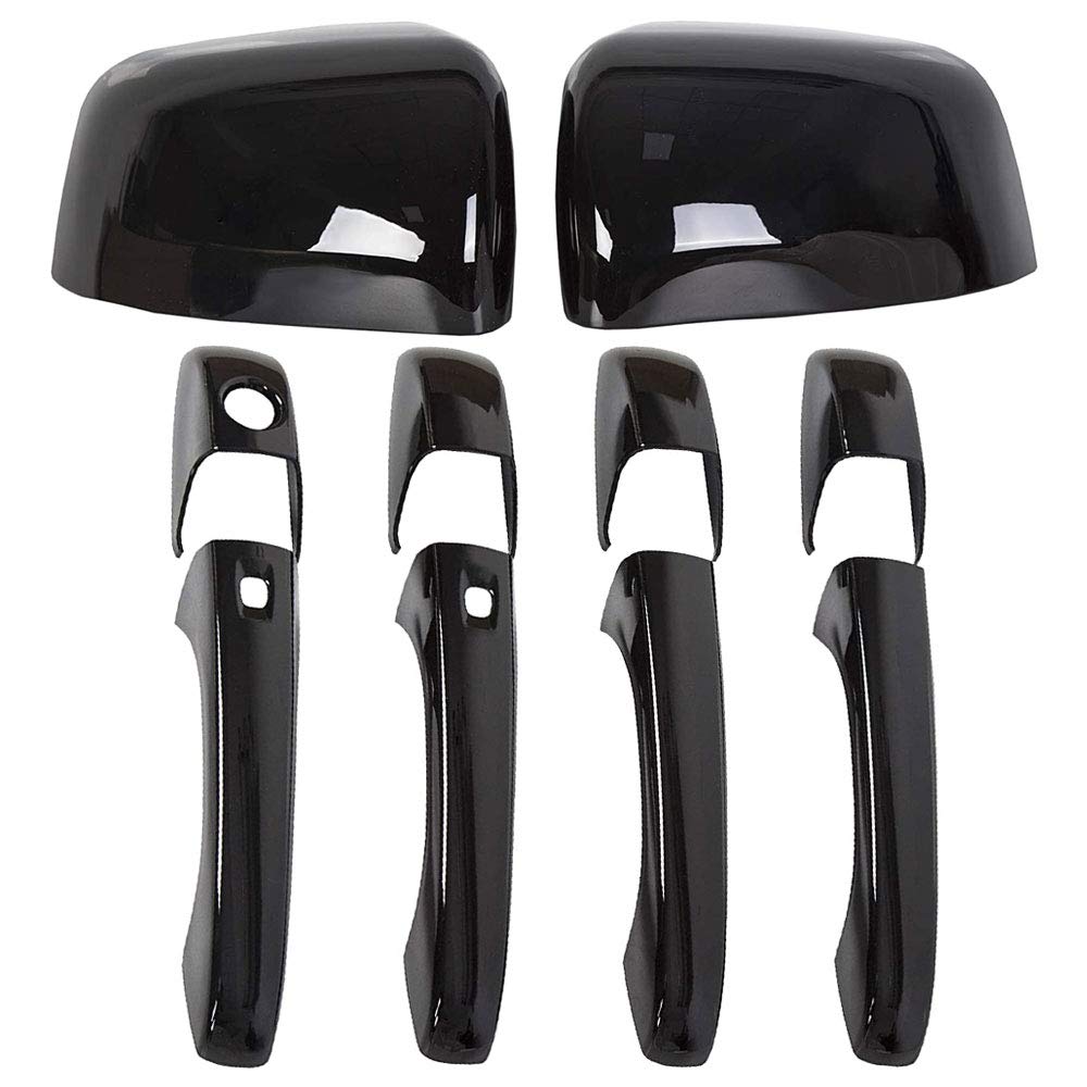 Sportuli Black Mirror Covers +Door Handle Covers Replacement For 2011-2021 J-Eep Grand Cherokee & D-Odge Durango