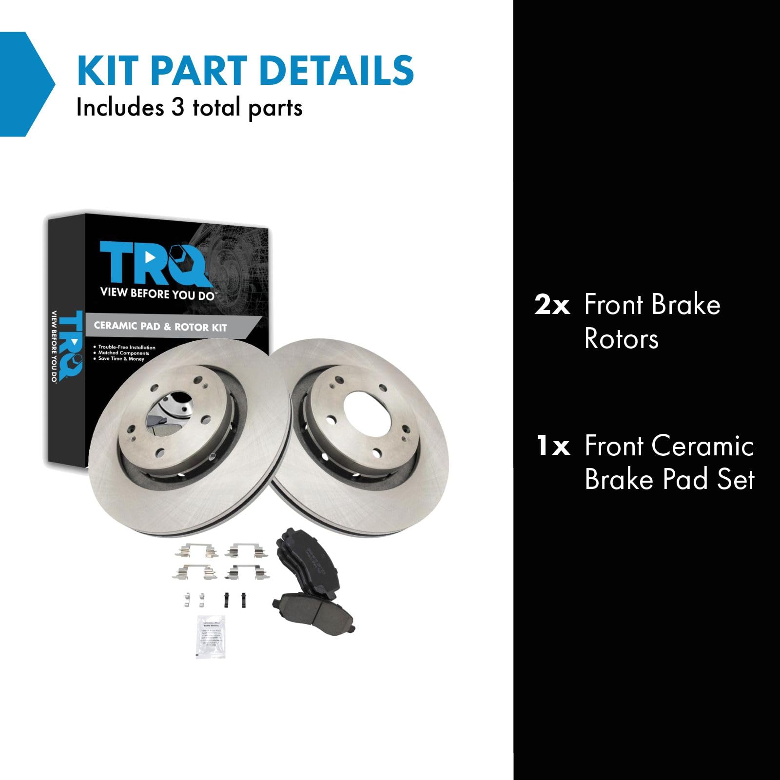 Trq Front Brake Pad & Rotor Kit Brake Pads Brake Rotor Ceramic Compatible With 2005-2006 Mitsubishi Outlander
