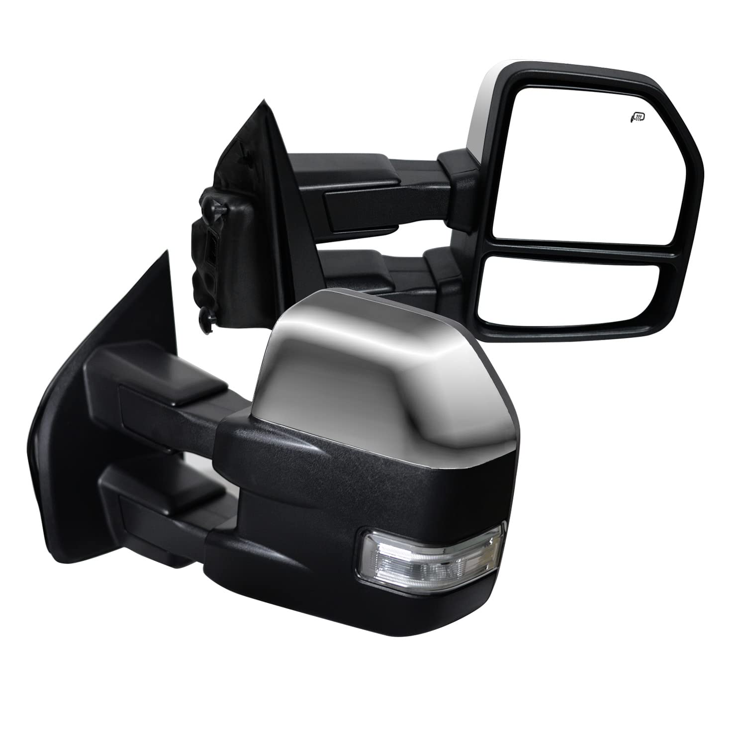 AERDM New Pair towing mirror Chrome Cap fit for 2015 2016 2017 2018 Ford F150 Pickup Truck Towing Mirrors w/Turn Signal, Auxilia