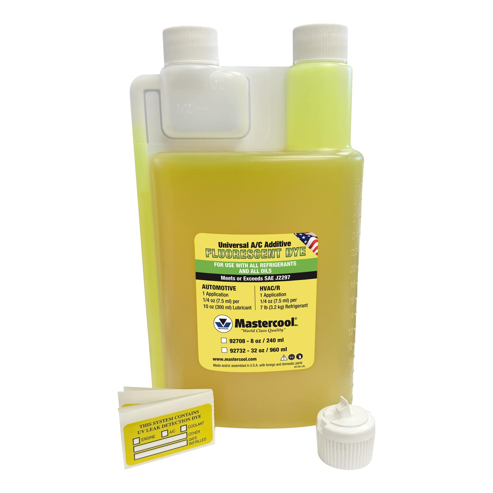 Mastercool 92732 Standard Universal UV Dye - 32  oz Bottle (128 Applications) - R-1234yf, Hybrid & CO2 Compatible