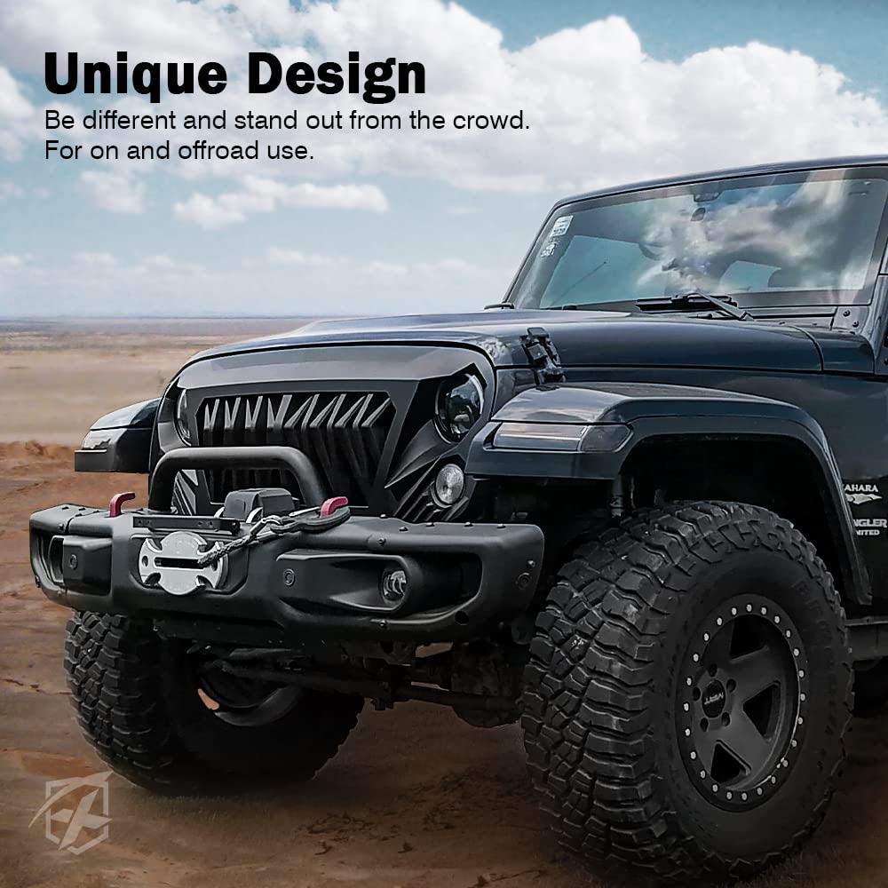 Xprite Matte Black Front Grill Venom Grille For 2007-2018 Jeep Rubicon Sahara Sport Jk Jku