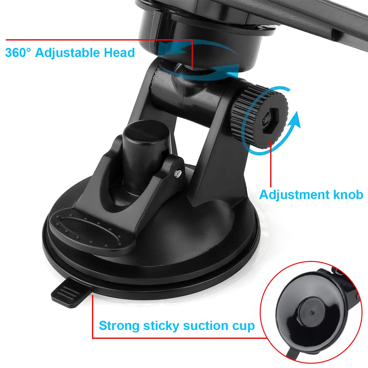 12'' Car Rear View Mirror With Suction Cup, Convex Wide Angle Hd Auto Inside Rearview Mirror, Anti Glare Reduce Blind Spots, 360 Degrees Adjustable, Universal For Marine, Boat, Truck, Suv, Van