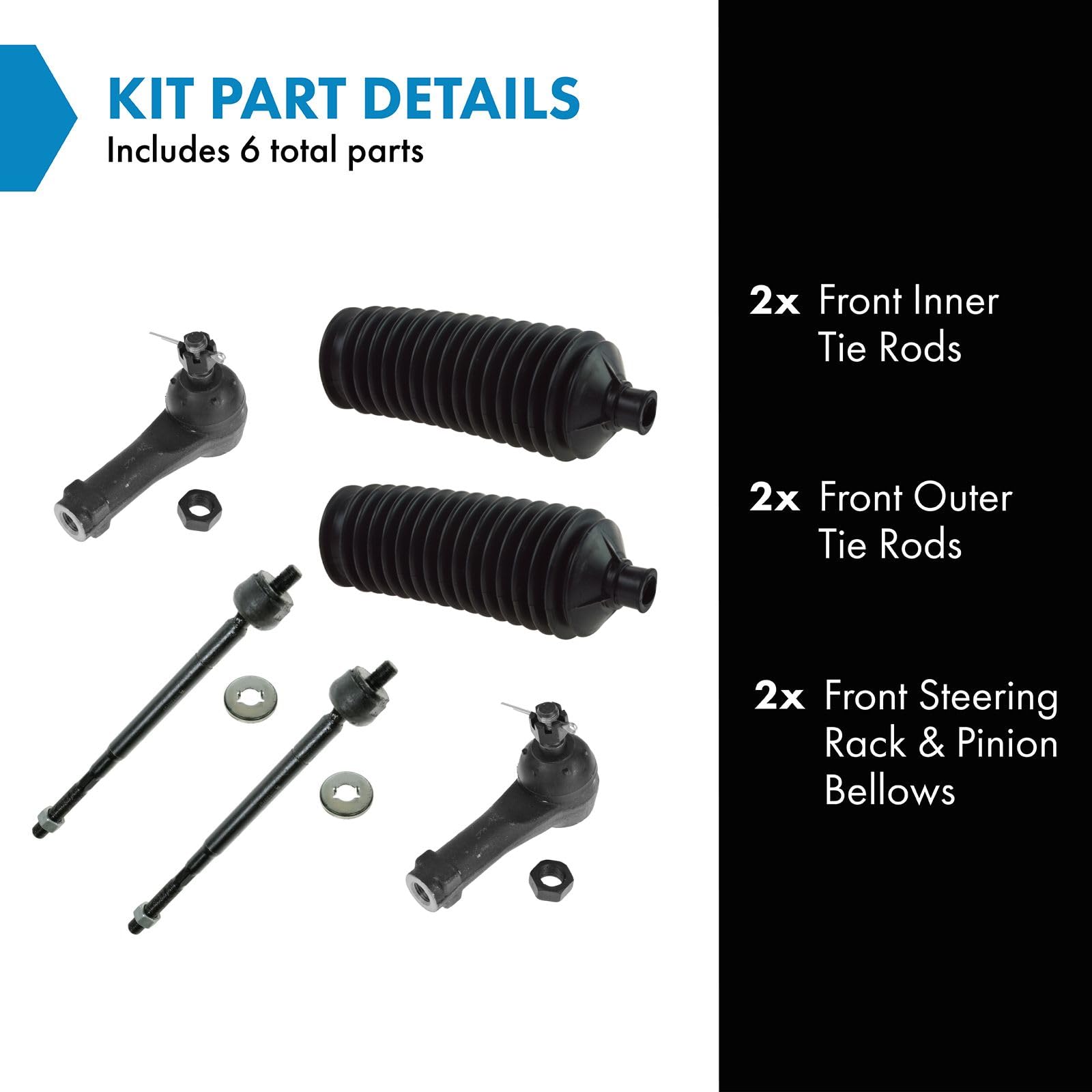 Trq Front Driver & Passenger Side Steering Kit Steering Rack & Pinion Bellow Tie Rod Compatible With 1999-2001 Honda Odyssey